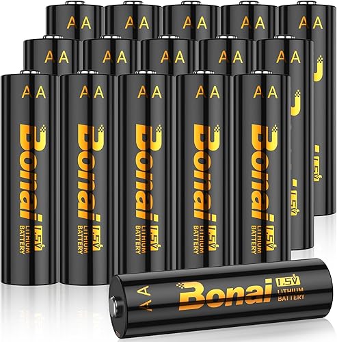 BONAI Paquete de 16 baterías de litio AA  3500mAh 1.5V Ultra duradera, 10 años de vida útil, a prueba de fugas y rango de funcionamiento de -40 F a