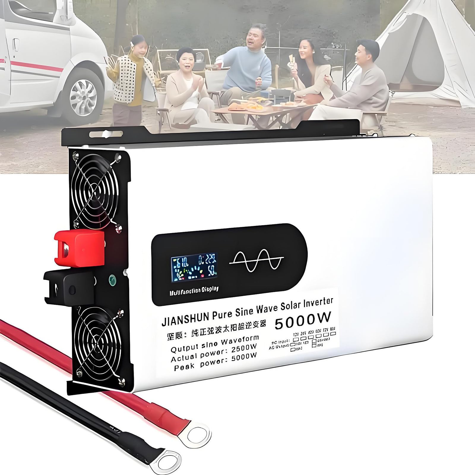Falowniki samochodowe Falownik sinusoidalny o mocy szczytowej 5000 W, mocy znamionowej 2500 W z wyświetlaczem LCD i 2 gniazdami wyjściowymi, DC 12 V/24 V/48 V/60 V/72 V do 110 V/22