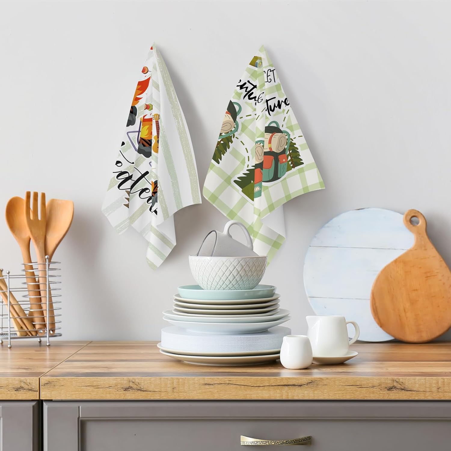 Camping Kitchen Towels Decor - Set of 6 Happy Camper Must Haves Tea Towels Absorbent Dish Hand Towel Funny Sayings Novelty Gifts Accessories for Inside Rv Campers Cooking Baking Cleaning - Image 4