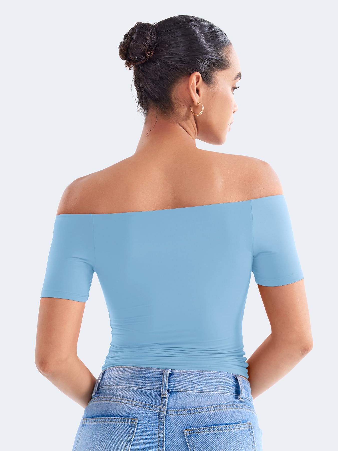 ZAAYO Y2K Summer Crop Top Camiseta deportiva para mujer con hombros descubiertos