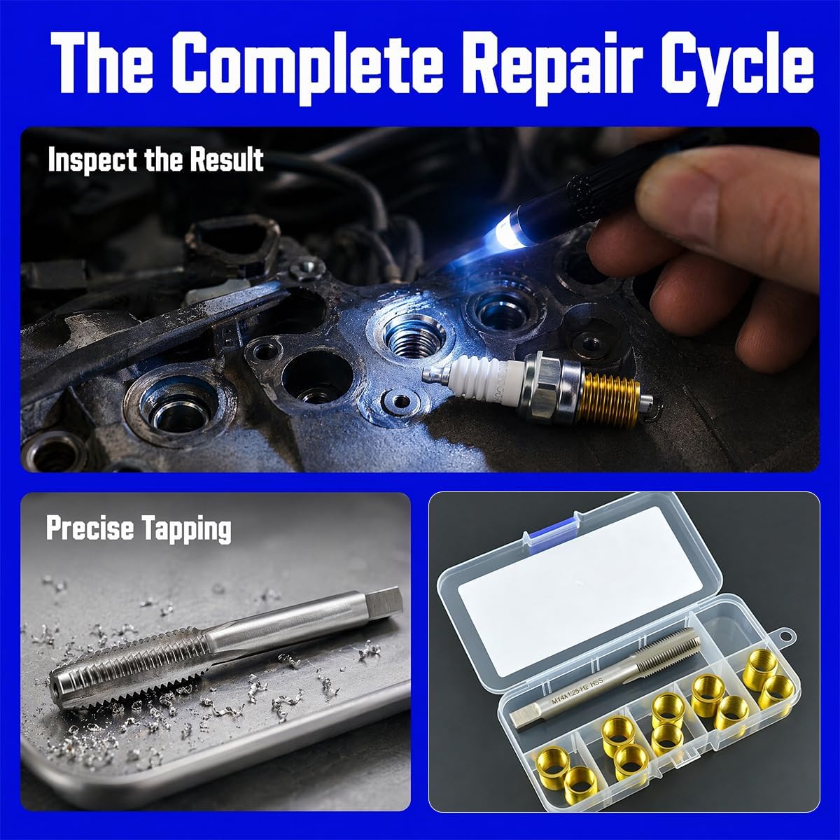 11PCS Car Spark Plug Thread Repair Kit, Includes 10 Insert & Tap