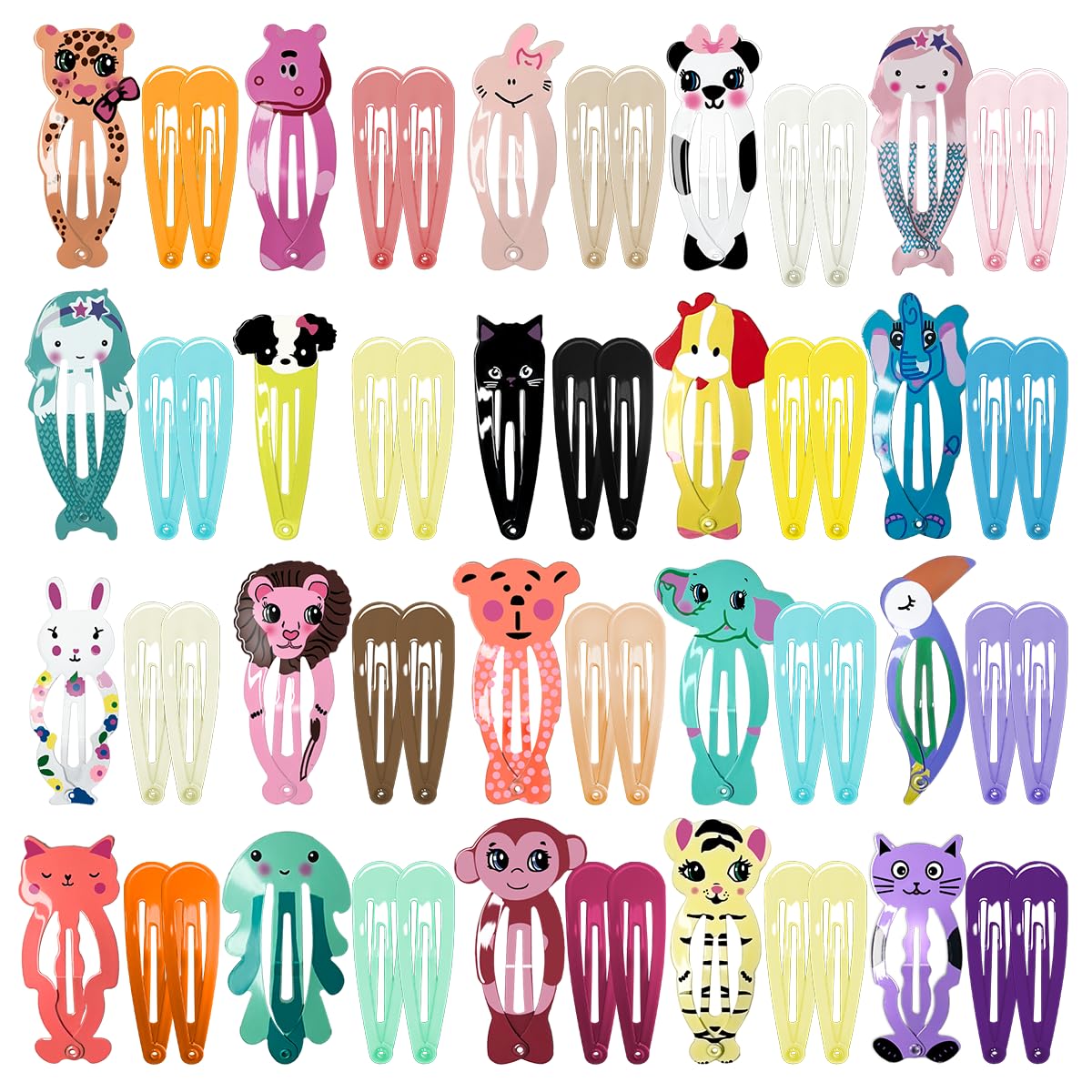 60 Pcs Hair Clips for Girls,Cute Cartoon Animal Shaped Children's Hair Accessories with Elastic Non Slip Metal Hair Bows(Snap Barrettes for Kids Teens