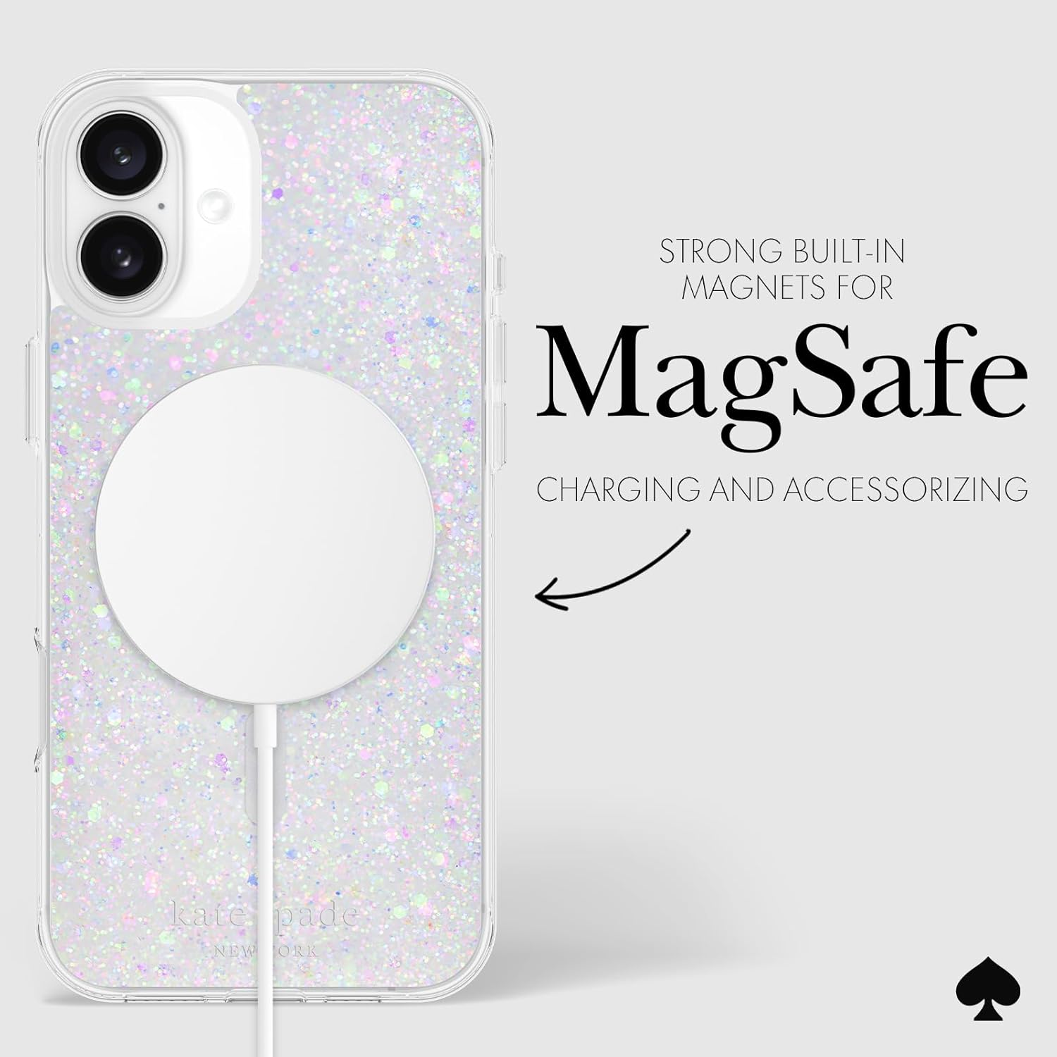 Kate Spade New York iPhone 16 Plus case - Compatible with MagSafe - Designer Phone Case - Chunky Glitter Iridescent - Image 6
