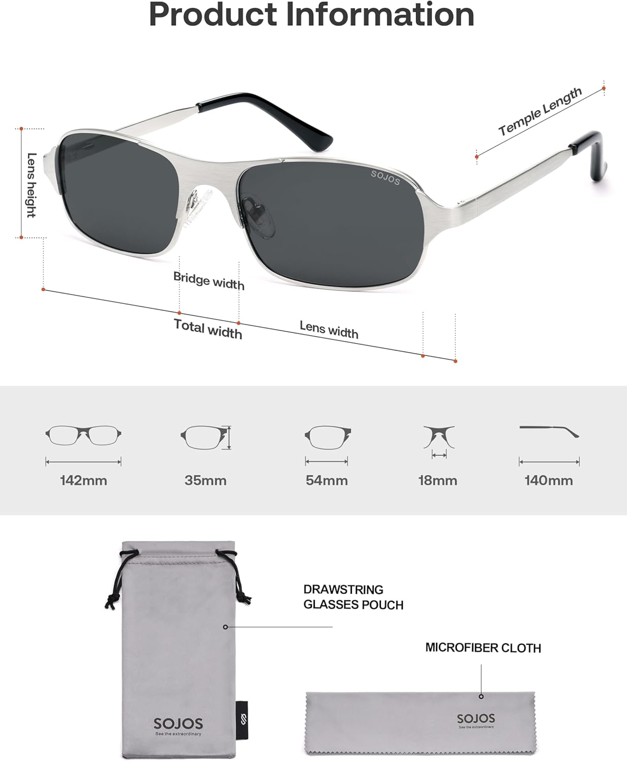SOJOS Retro Rectangle Polarized Sunglasses for Men Women, 70s 80s Vintage Small Square Sunnies SJ1267 - Image 5