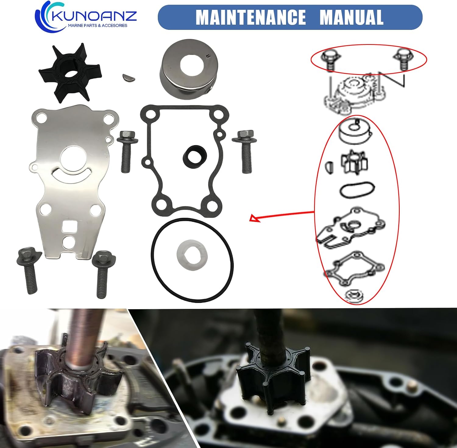 66T-W0078-01-00,66T-W0078-00-00 Water Pump Impeller Repair Kit For Yamaha 25 30 40 HP 2/4-Stroke Outboard 25HP 30HP 40HP Sierra 18-3440 T25LA T25TLR F30TLR F40 2000-2019