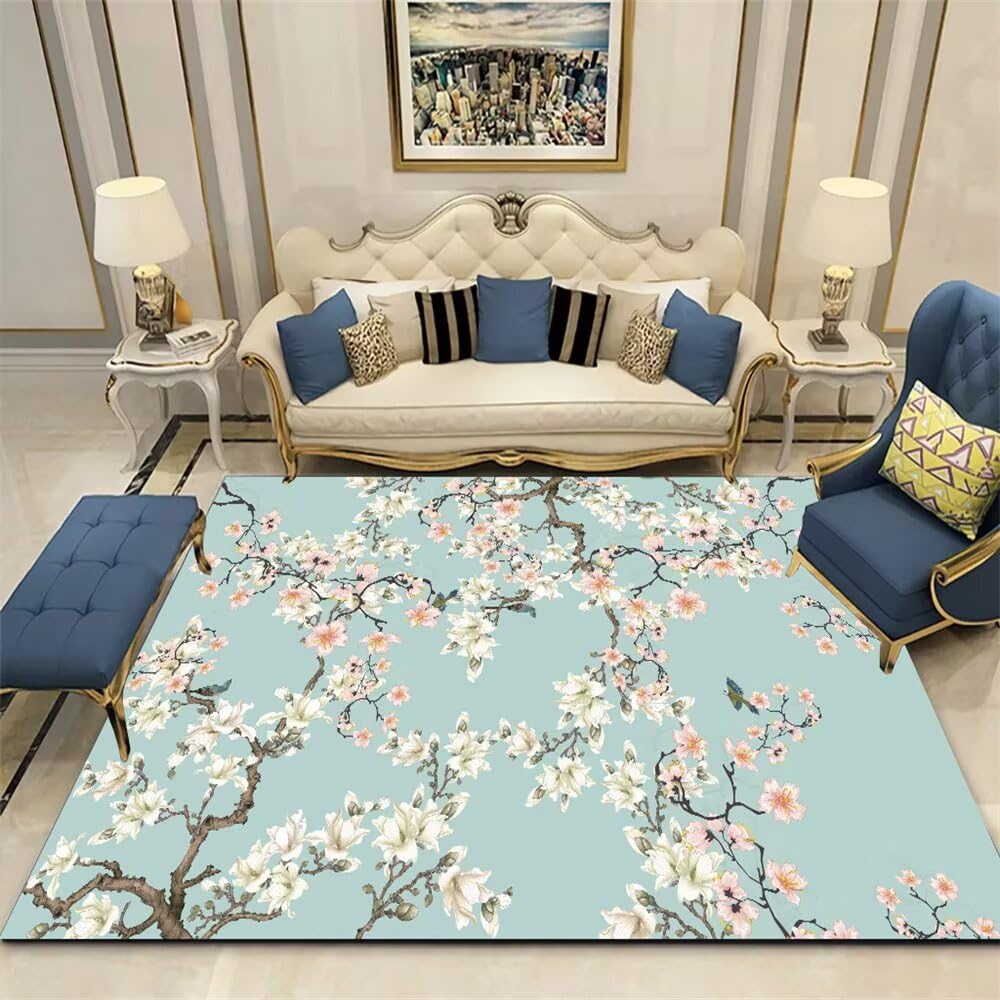 Tapis de sol bleu 140x180cm lavable en machine pour salon et chambre