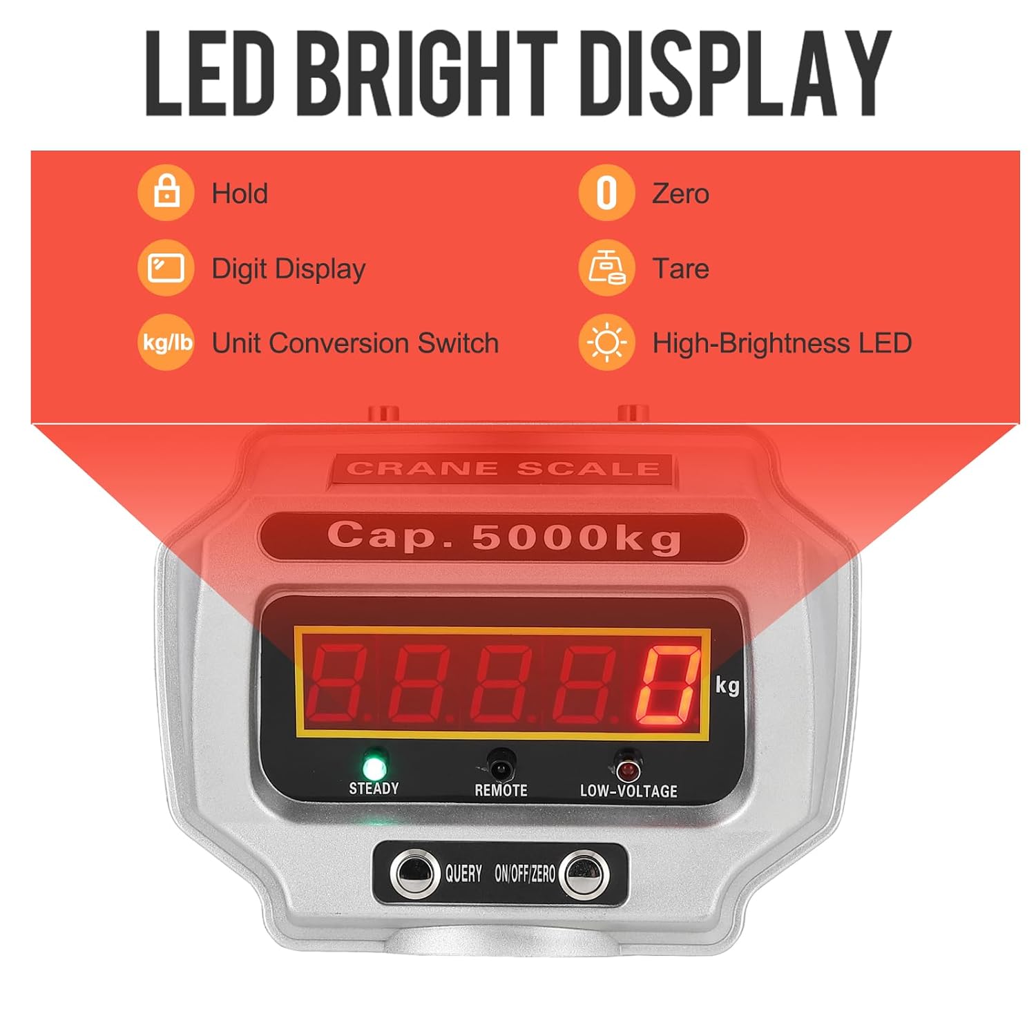 11000lbs/5000kg Digital Hanging Crane Scale - Heavy Duty Industrial Electronic With Hook, High Precision for Construction, Factory, Farms - Cast Aluminum Case, Rechargeable