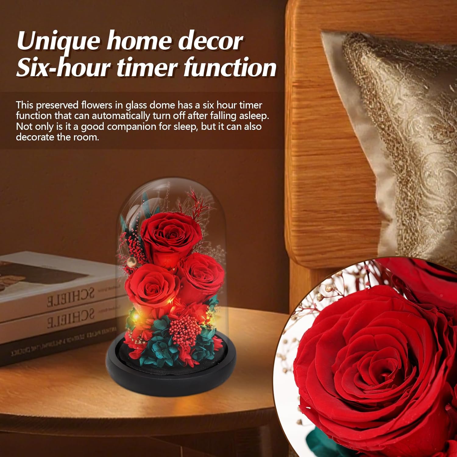 Preserved Roses Flowers for Delivery, Vanlentines Day Gifts for Her, Red Forever Flores in Glass Dome for Wife Girlfriend Grandma, Rose Anniversary Birthday Gift for Mothers Day Christmas - Image 2