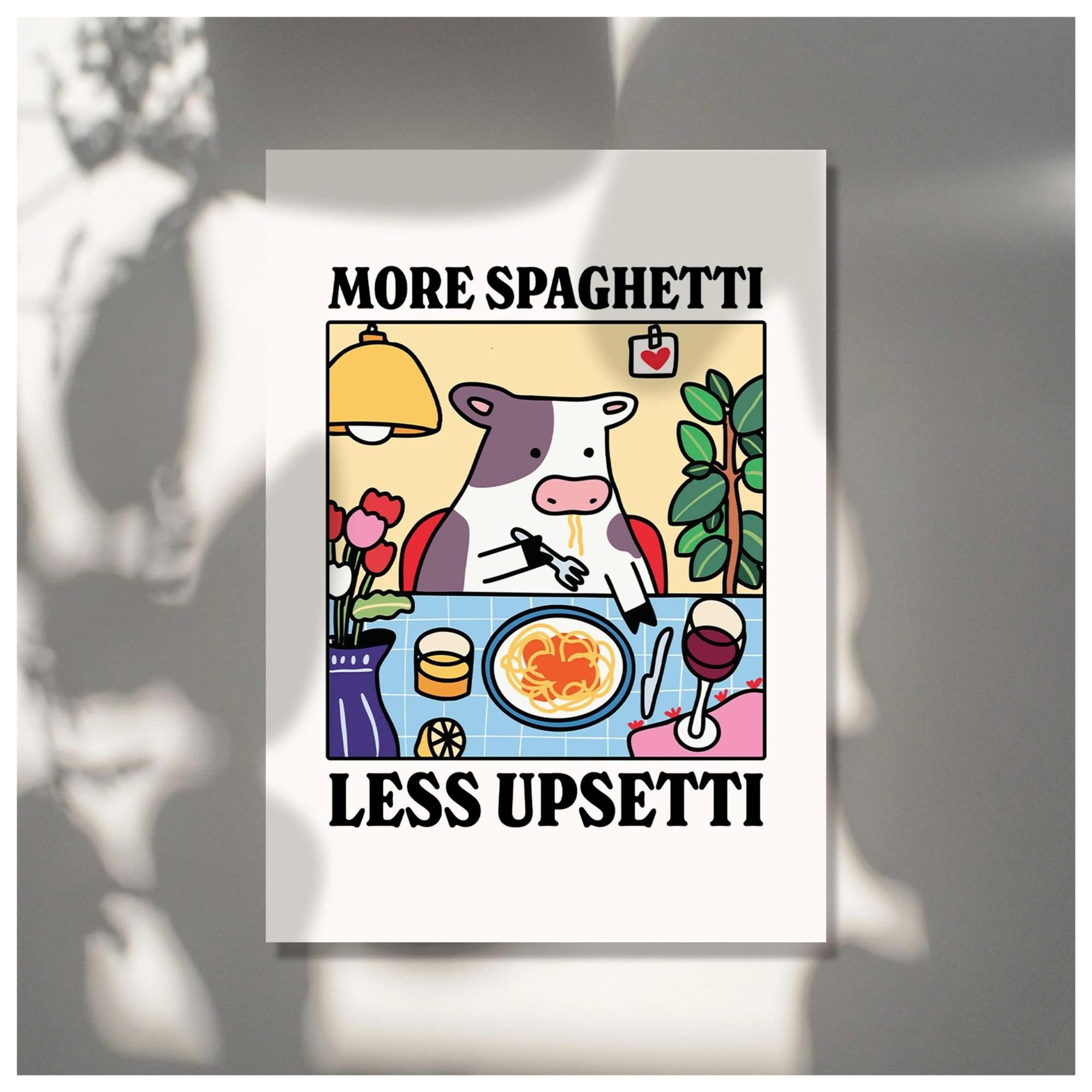 XENITE Wall Art Canvas Prints Frameless Poster More Spaghetti Less Upsetti Cartoon Cow Wall Art Prints Canvas Painting Picture For Room Decor(60X90cm)