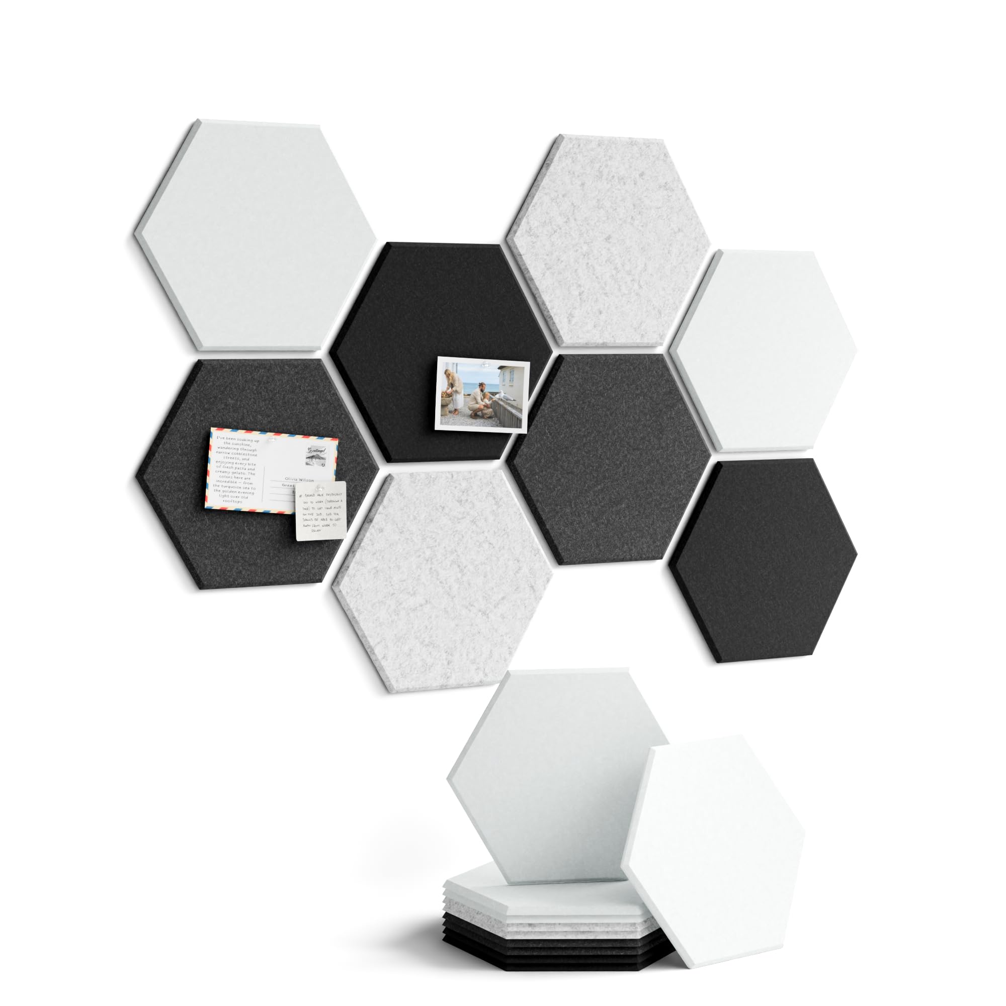 Fluxynara Hexagon Cork Board Alternative for Walls Decor-8-Pack Felt Bulletin Board Tiles,with 30 Pushpins,50 Adhesive Tabs for Office,Classrooms & Home Pin Board Felt Board-Concrete Echo — image 1