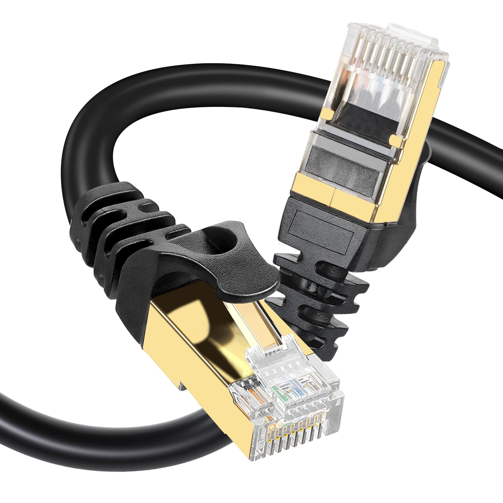 Ekablembhq Cat8 Ethernet Cable Compatible with Cat7, 10 FT 40Gbps 2000Mhz S/FTP Shielded, Heavy Duty LAN Cord with Gold Plated RJ45 Connector for Gaming/Modem/Router