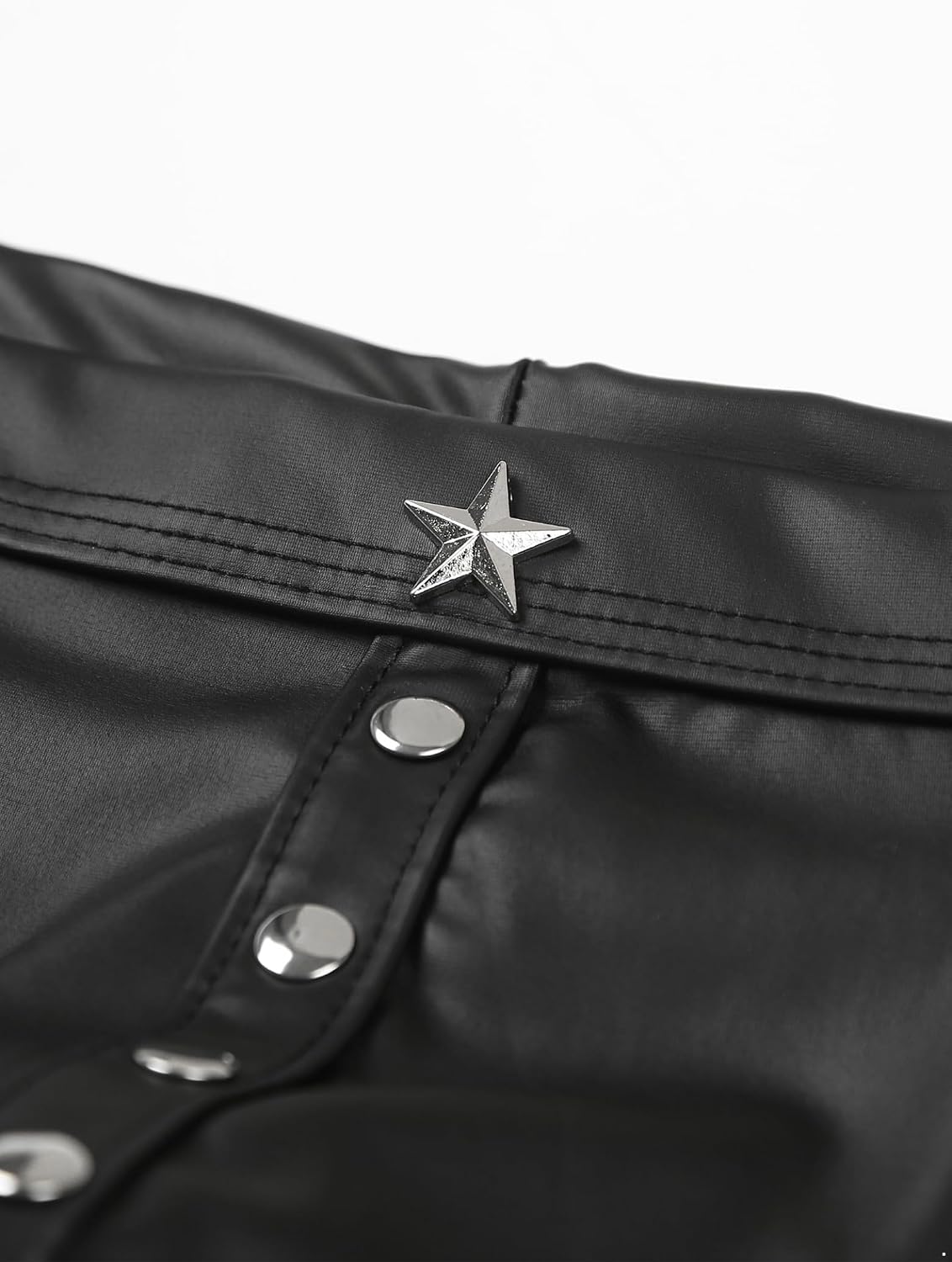 Sxiwei Men's PVC Faux Leather Briefs Boxer Low Rise Button Underwear Tight Fitting Lingerie Short