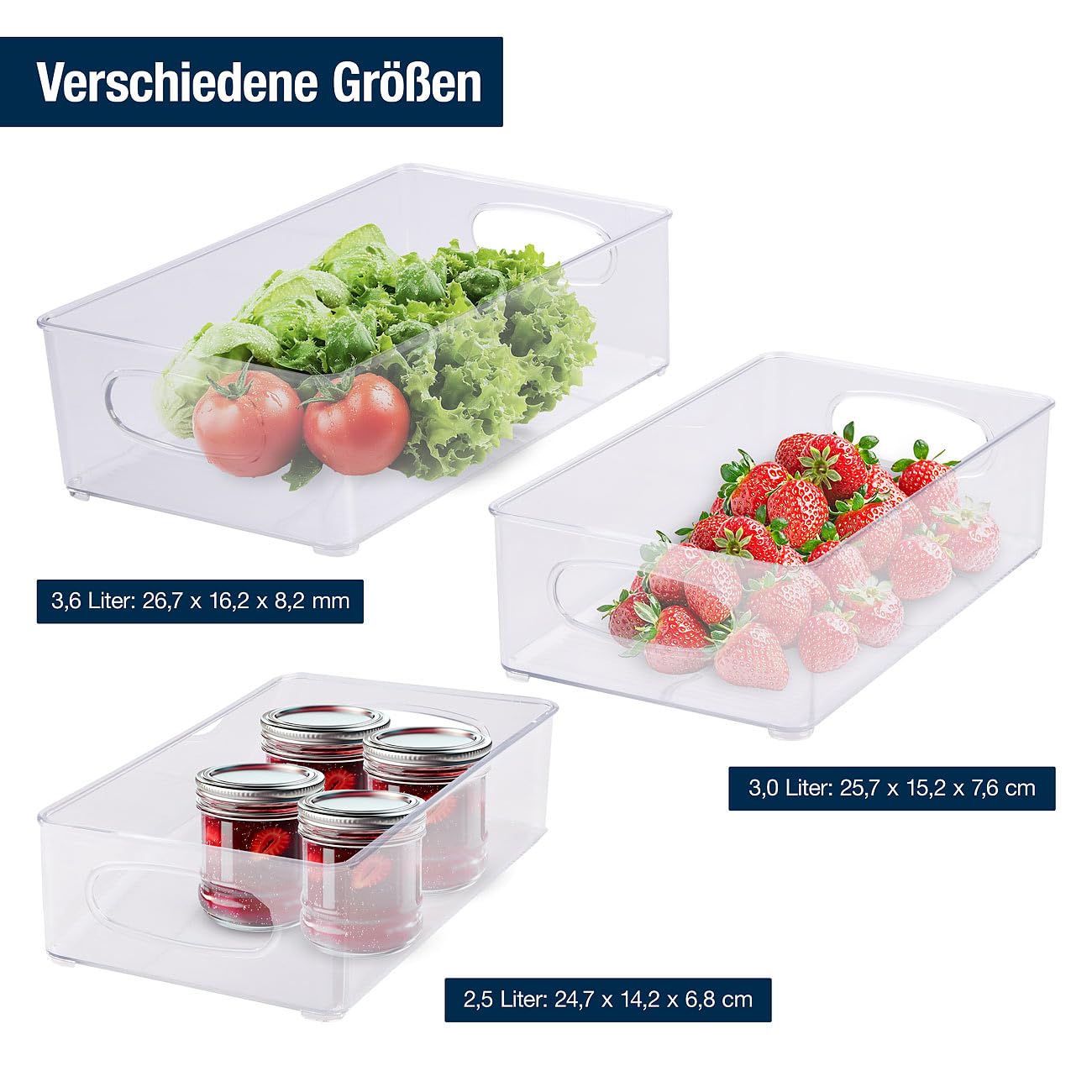 Rosenstein & Söhne Fridge Organizer: 24er-Set Kühlschrank-Organizer, stapelbar, in 3 Größen, BPA-frei (Kühlschrank Aufbewahrung stapelbar, Aufbewahrungsboxen Set)