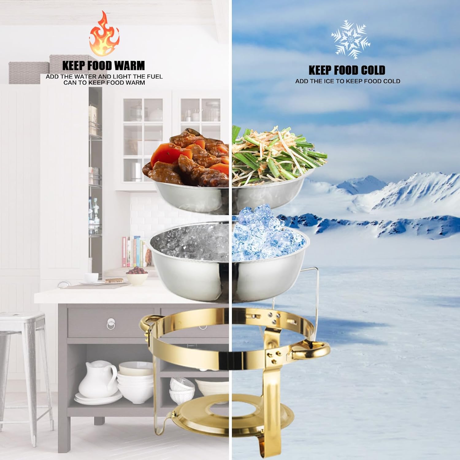 チャッフィングディッシュビュッフェセット 4パック 5クォート ステンレススチール ガラス蓋&amp;ホルダー付き [エレガントなゴ