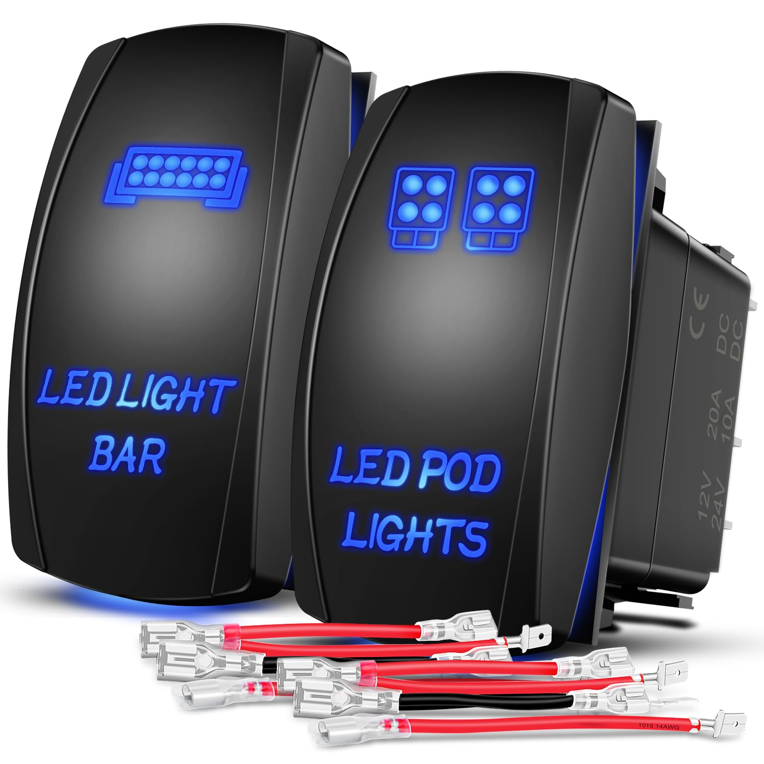 Nilight 2 Pack Led Pod Lights Rocker Switch Led Light Bar Rocker Switch 5 Pin Laser On Off SPST Switches 20A/12V 10A/24V Switch Blue with Jumper Wires Set for Cars Trucks RVs-image-38