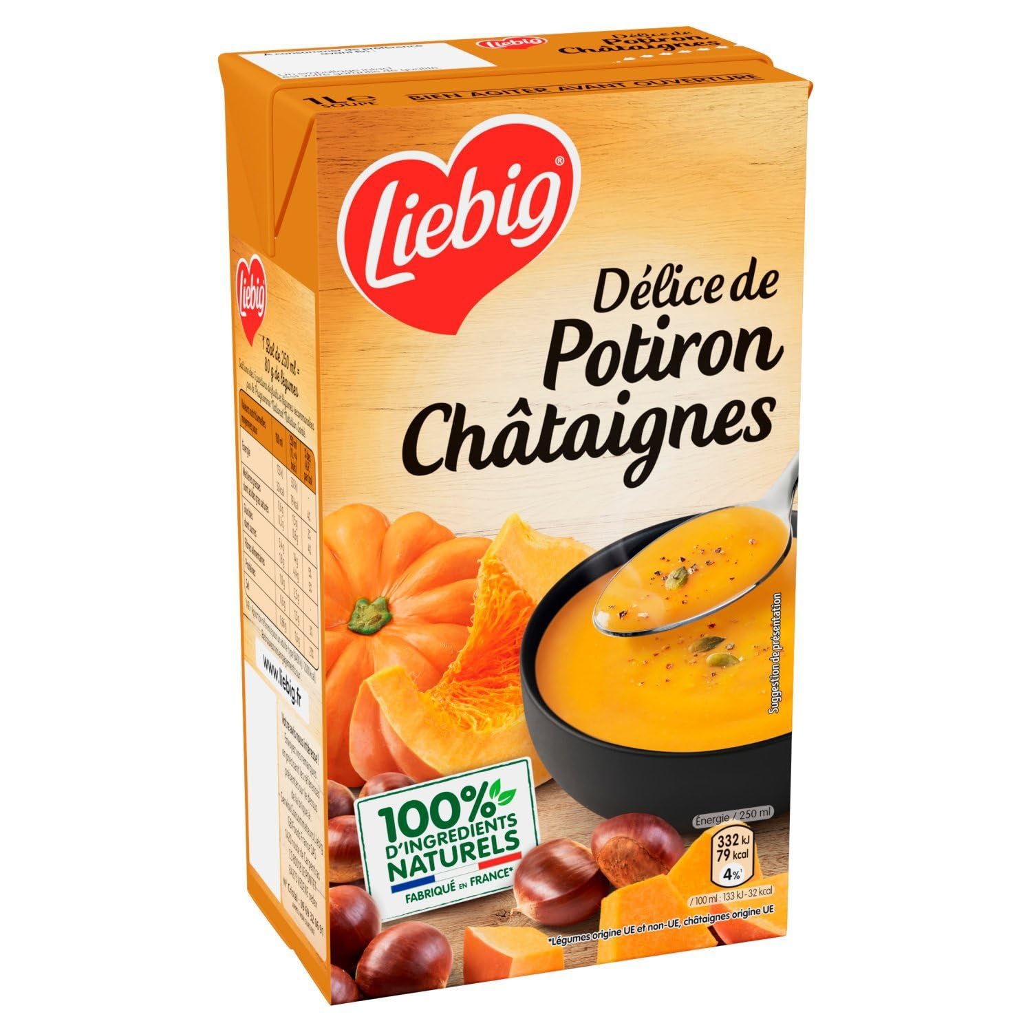 LIEBIG – Soupe Veloutée Réconfortante Potiron & Châtaigne, onctuosité à la Crème Fraîche (1L) - Lot de 4 - vendu par Lot