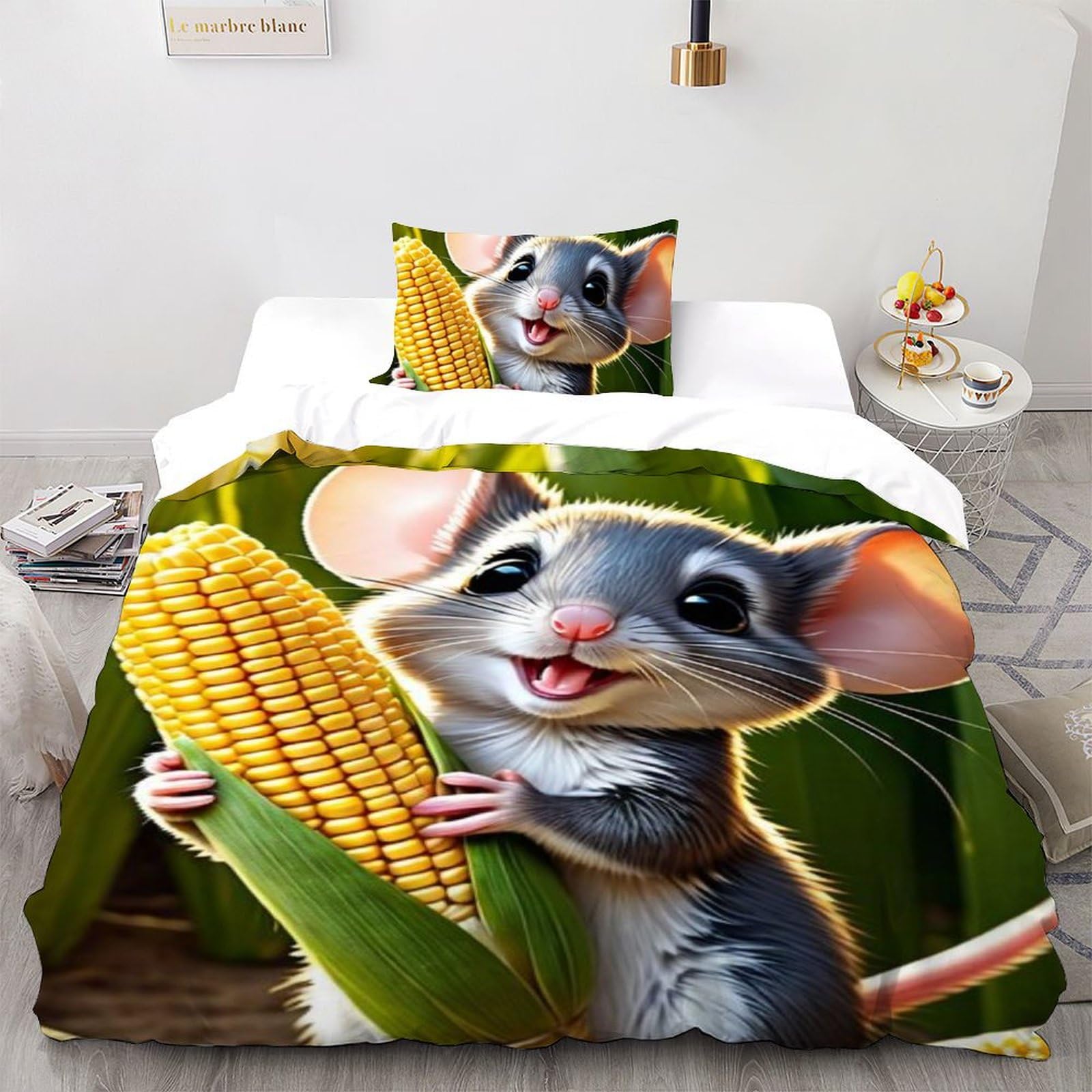Housse de couette single animaux imprimé 3D relief parure de lit microfibre douce filles