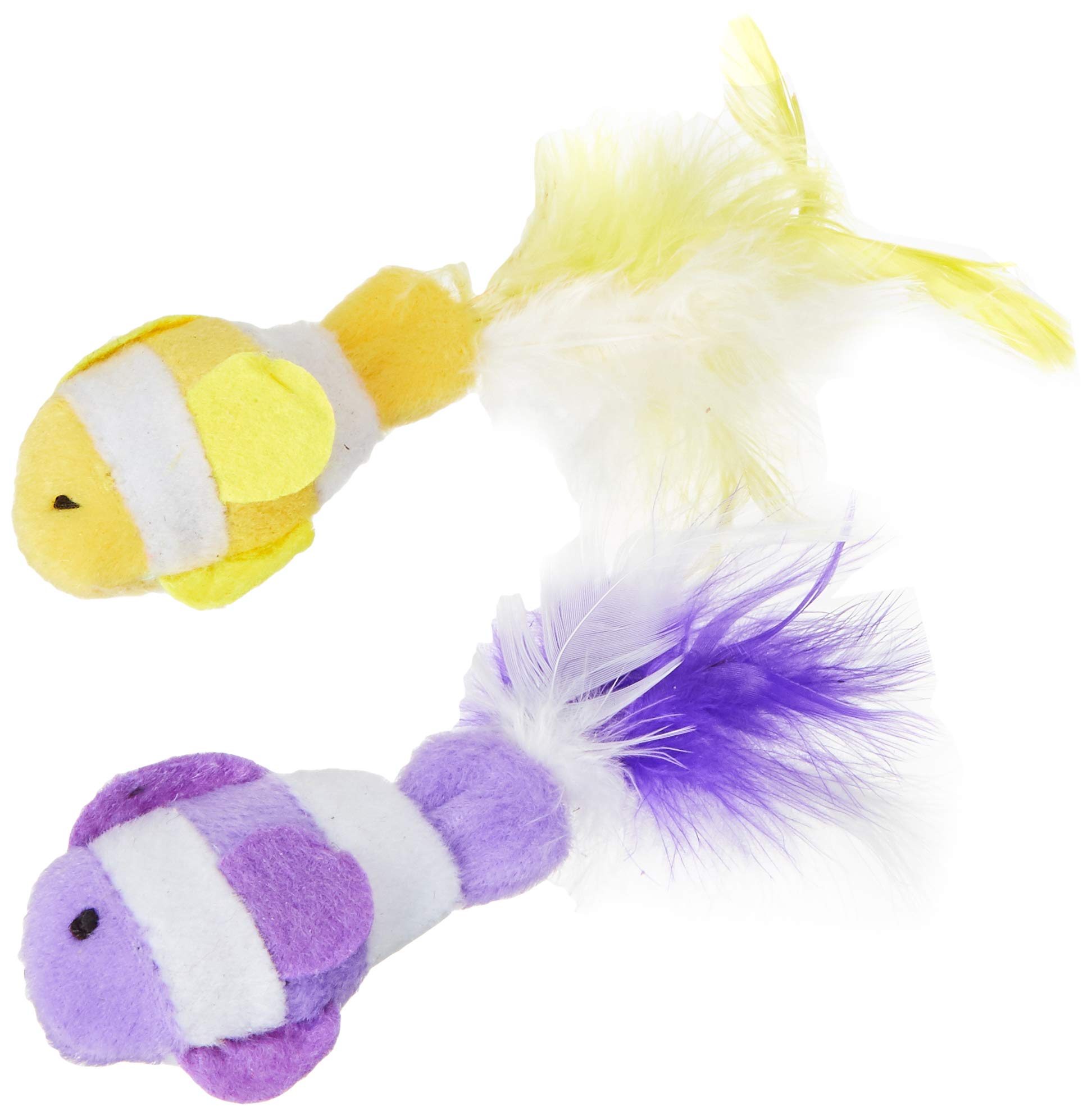 4.5 Inch Catnip Clown Fish with Feather Tails, Colors Vary (Two Fish)