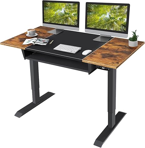 electric adjustable height desk with keyboard tray