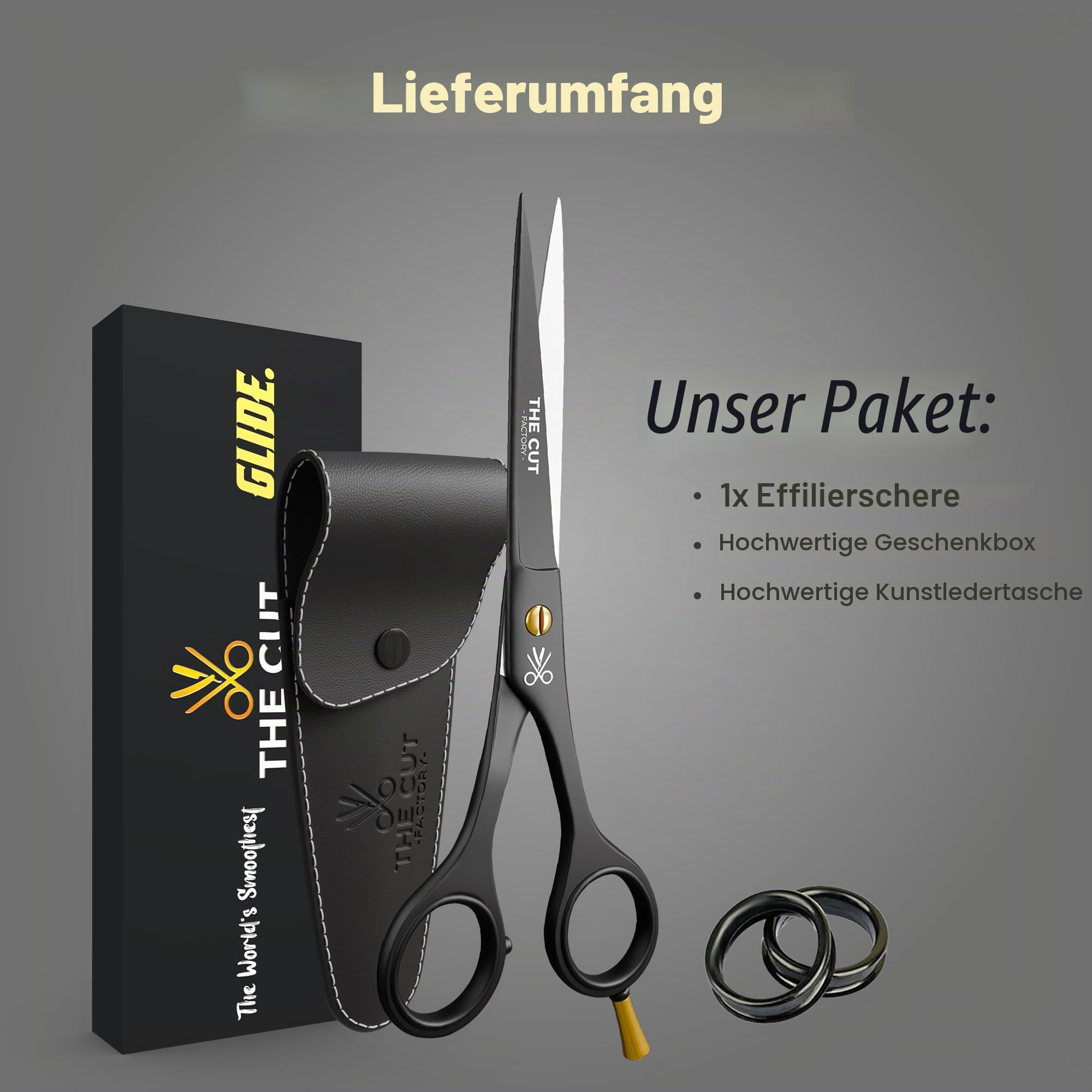 The Cut Factory Professionelle Haarschere, 16,5 cm, kohlenstoffreiches 420er-Edelstahl, Haarschneideschere, ultra-scharfe Friseurschere für Salon und Zuhause, ergonomisch für Männer, Frauen, Kinder