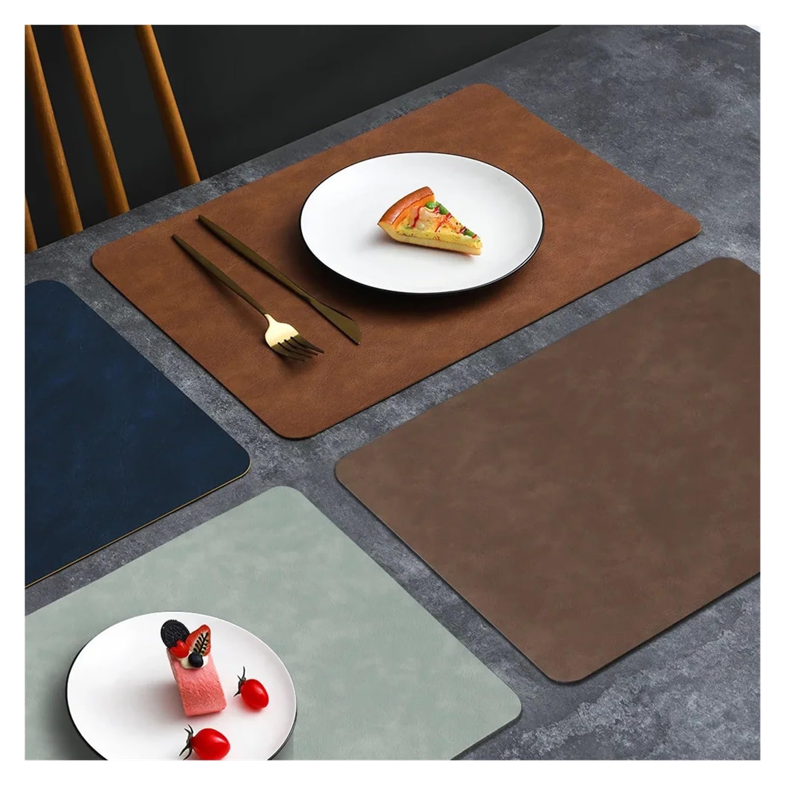 Décoration de Table, Sets de Table, Set de Table de Cuisine carré Double Couche en Cuir PU Effet Peau de Vachette, imperméable et résistant à la Chaleur, pour la Maison