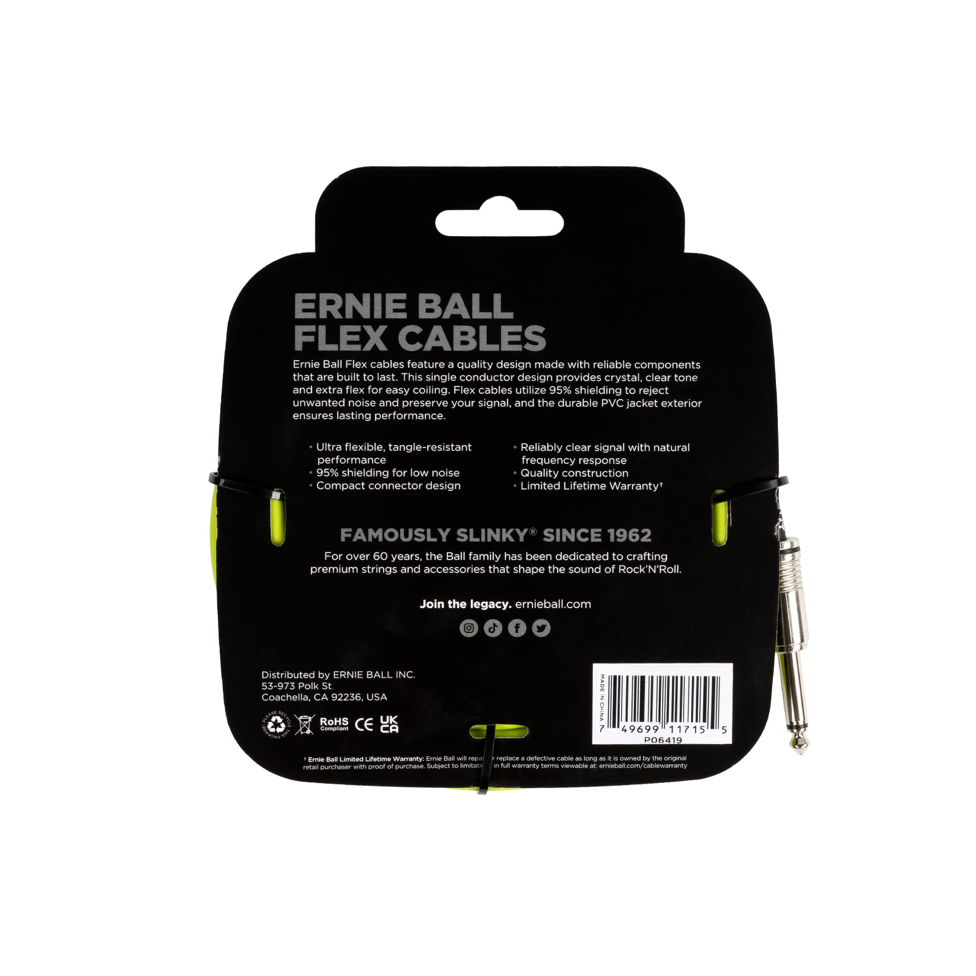 Ernie ball 6419 Flex Instrument Cable Straight/Straight 20ft Green — Amazon image 2