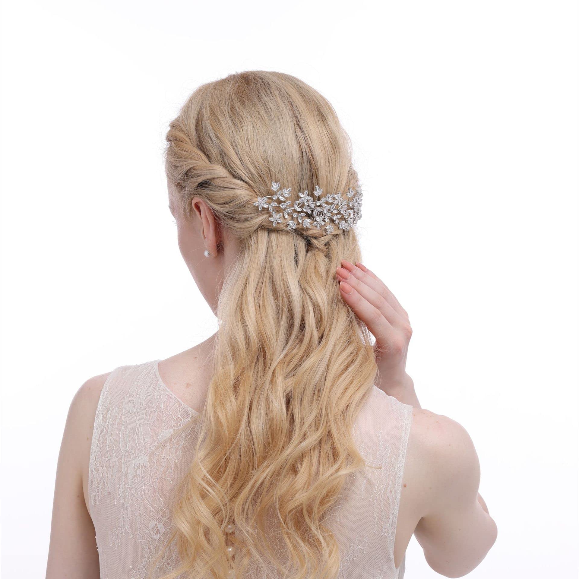 Cubic Zirconia Bridal Hair Comb Crystal Flower Hair Clip CZ Hairpins for Bride Hair Pieces for Wedding Party Prom Silver Gold Jewelry Formal Hair Accessories for Women (Silver)