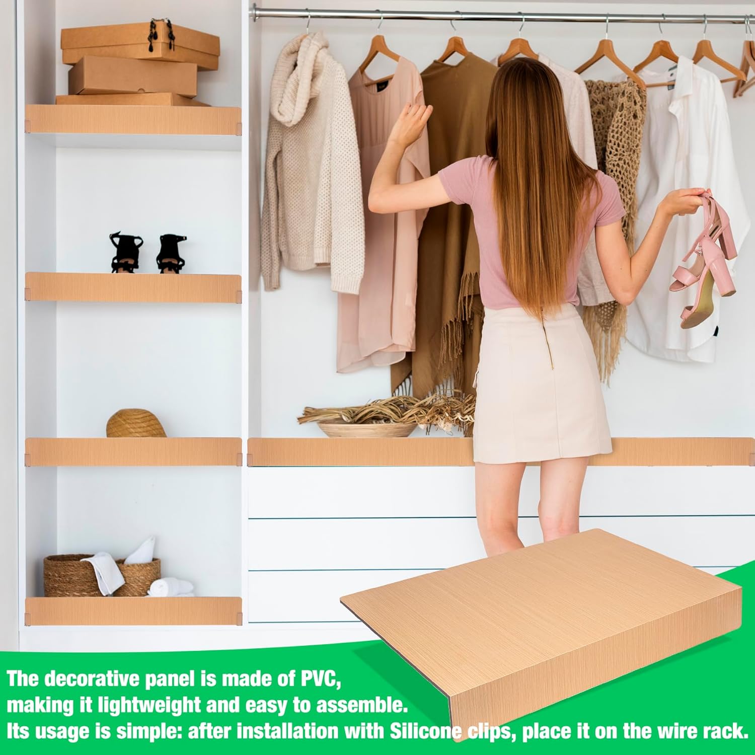 Wire Rack Covers for Shelves, 6 Pack 24 x 16in Wires Shelf Ccover for Pantry Waterproof PVC Wood-Look Shelves Cover for Cabinet Kitchen Bathroom Shelving Decoration