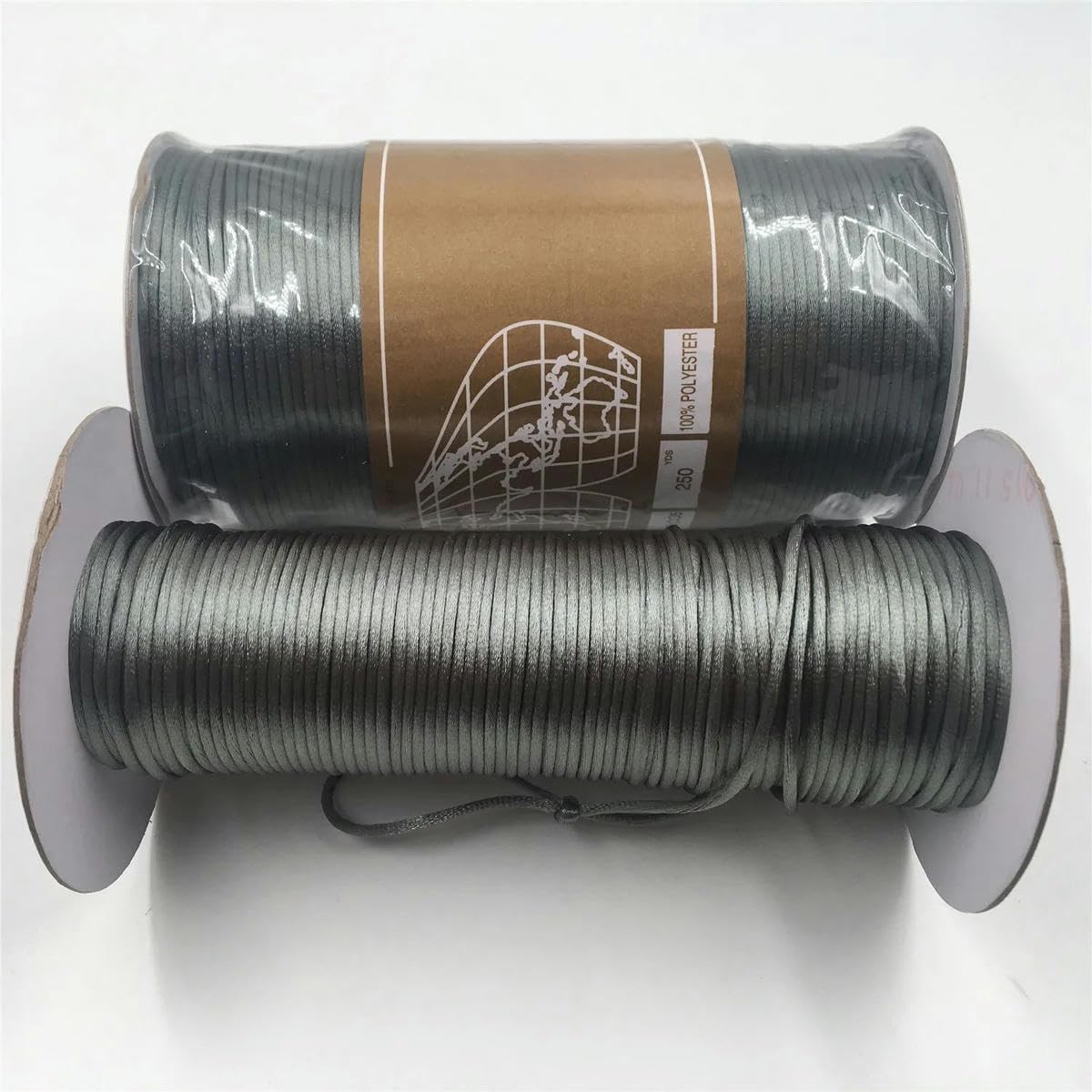 Hilo de cordón de satén gris plateado de 2 mm, pulsera de macramé con nudo chino, hilo trenzado, hilo de cuentas de borlas para bricolaje, 10-225 metros-484 gris plateado-rollo de 225 metros