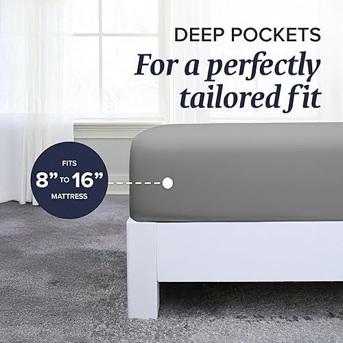 Miniatura 4 de Colección Beckham Hotel - Juego de sábanas tamaño King 100% algodón, ropa de cama de lujo 500TC de satén, bolsillo profundo de 16", transpirable, 4