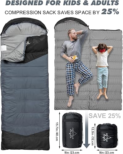 Miniatura 4 de Saco de dormir para adultos y niños  3-4 estaciones cálido y frío ligero para acampar y senderismo  compacto con saco de compresión  portátil para