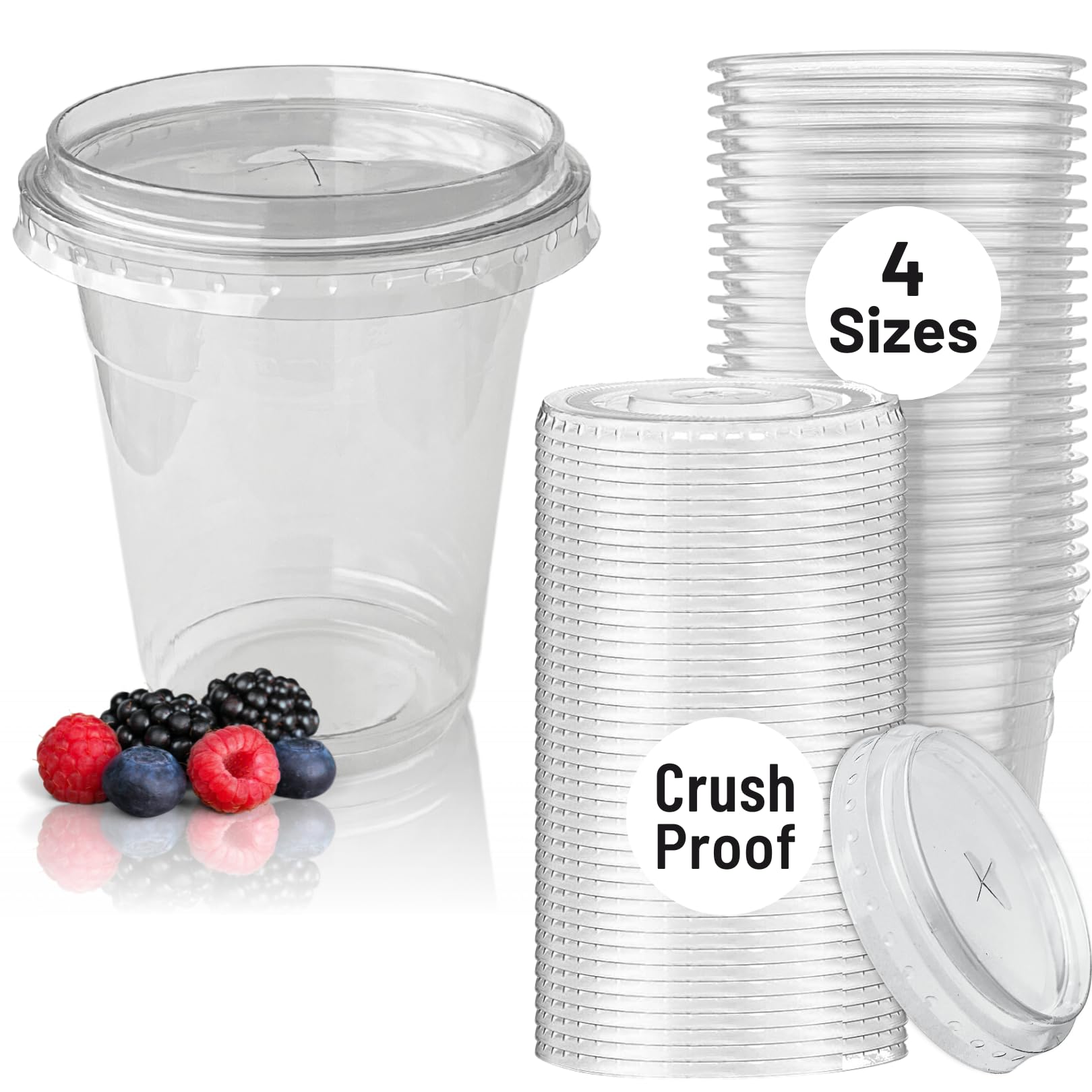 PWgoods Plastic Cups with Flat Lids - Iced Tea Ice Coffee Cold Drinks Smoothie Milkshakes Slushy (50, 12oz / 340ml)