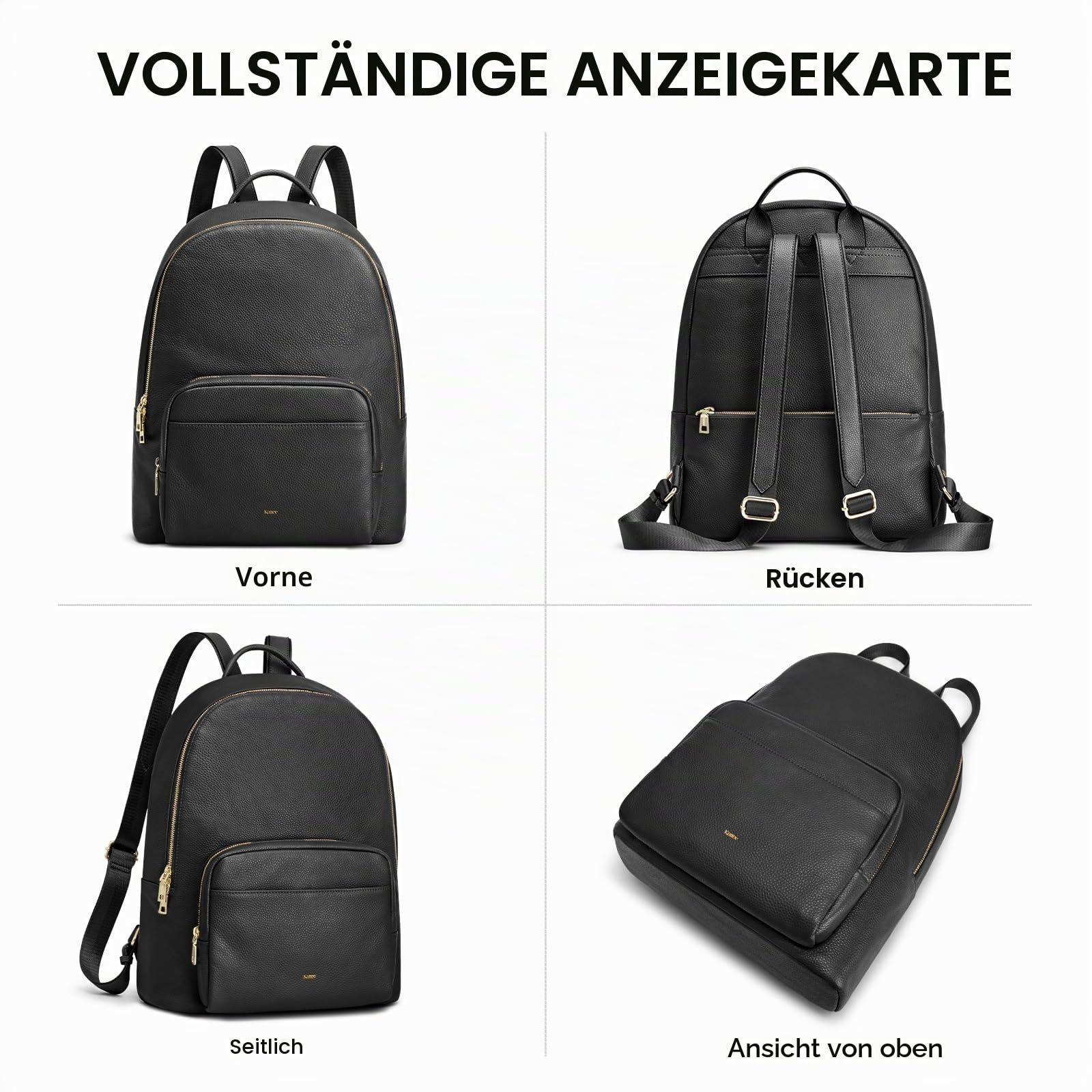 Kattee Echtleder Rucksack Mit 14 Zoll Laptopfach Damen Rucksack für Schule und Uni Mittelgroß