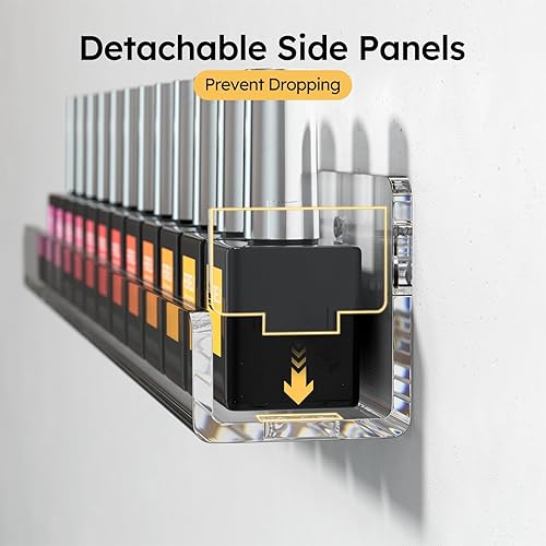 Miniatura 4 de FEMELI Estante de pared acrílico transparente para esmalte de uñas: 12 estantes de exhibición del soporte del organizador - 15 pulgadas
