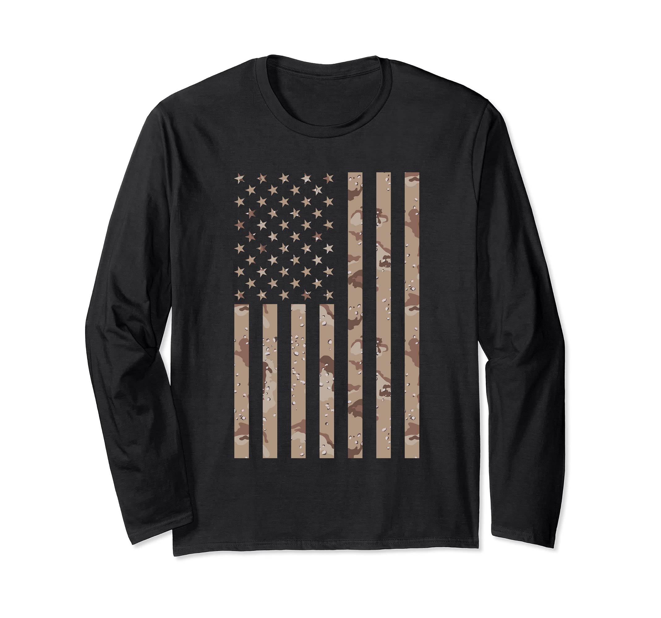 Desert Camo American Flag July 4 Memorial Day Veterans Long Sleeve T-Shirt, Black