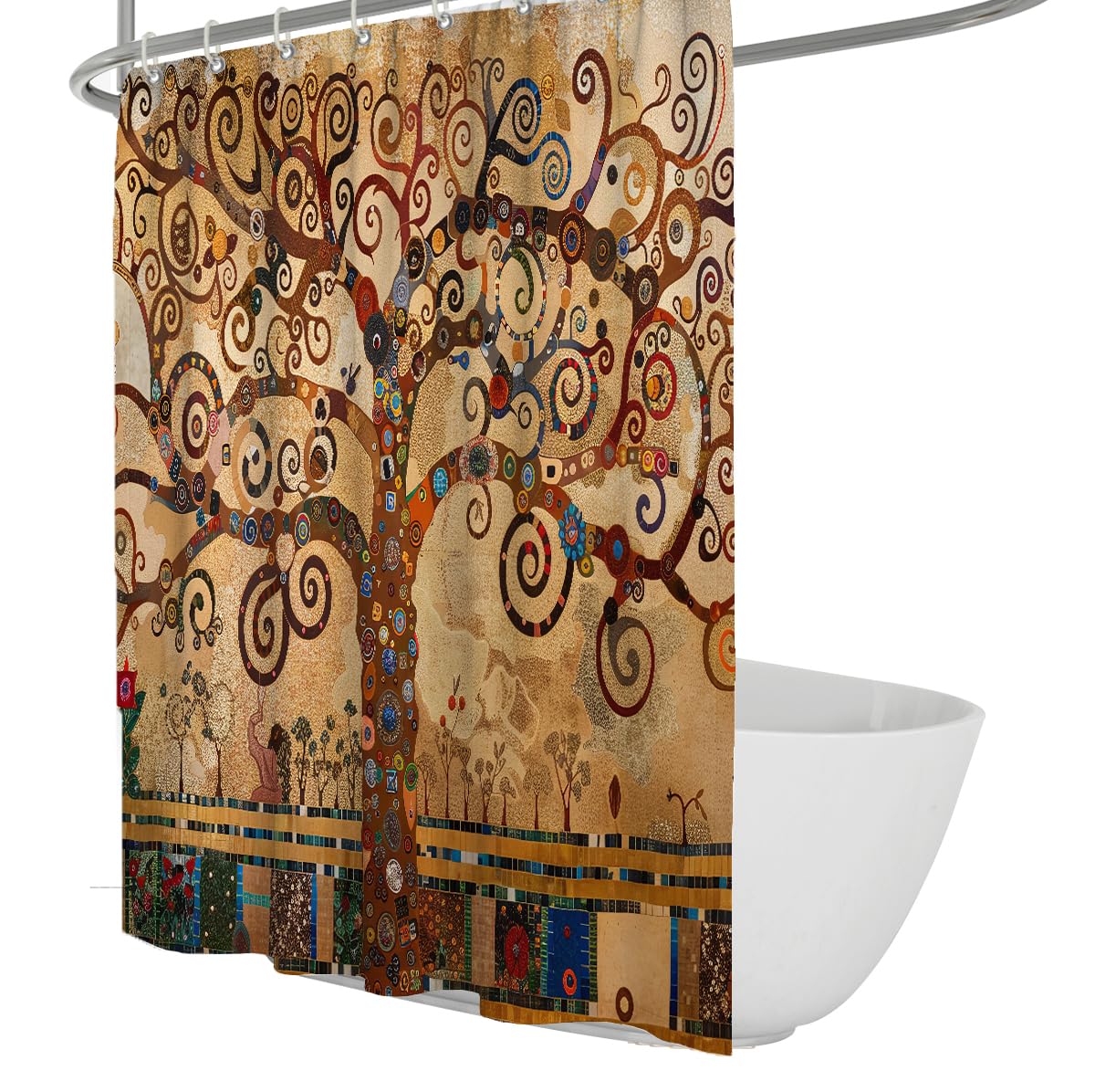 Abstract Tree Shower Curtain 180x180 Vintage Swirl Branch Printed Polyester Fabric Boho Bath Curtain Washable Shower Curtain Set for Bathroom Home