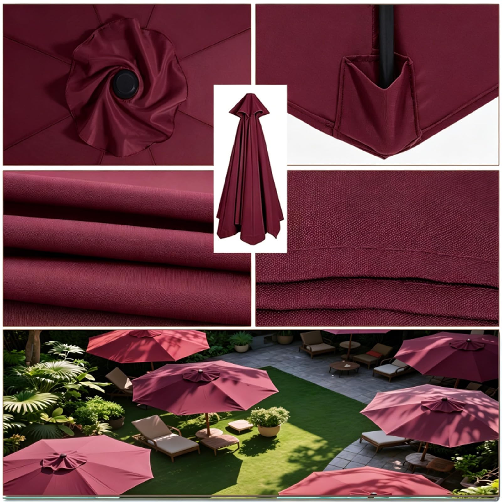 Zapasowy pokrowiec na parasol przeciwsłoneczny, 2-4 m, 6/8 wsporników, pokrowiec na parasol rynkowy i parasol przeciwsłoneczny do ogrodu, na basen, plażę, taras i balkon, 270 cm, 8 żeber