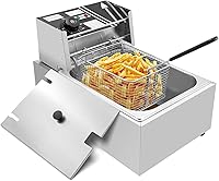 Vista 1 de Freidora comercial, freidora eléctrica de encimera de 1700 W con canasta, freidora de aceite de acero inoxidable de 11.4 cuartos de galón