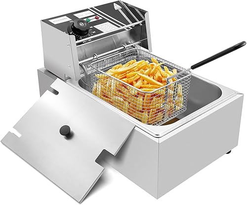 Freidora comercial, freidora eléctrica de encimera de 1700 W con canasta, freidora de aceite de acero inoxidable de 11.4 cuartos de galón, con