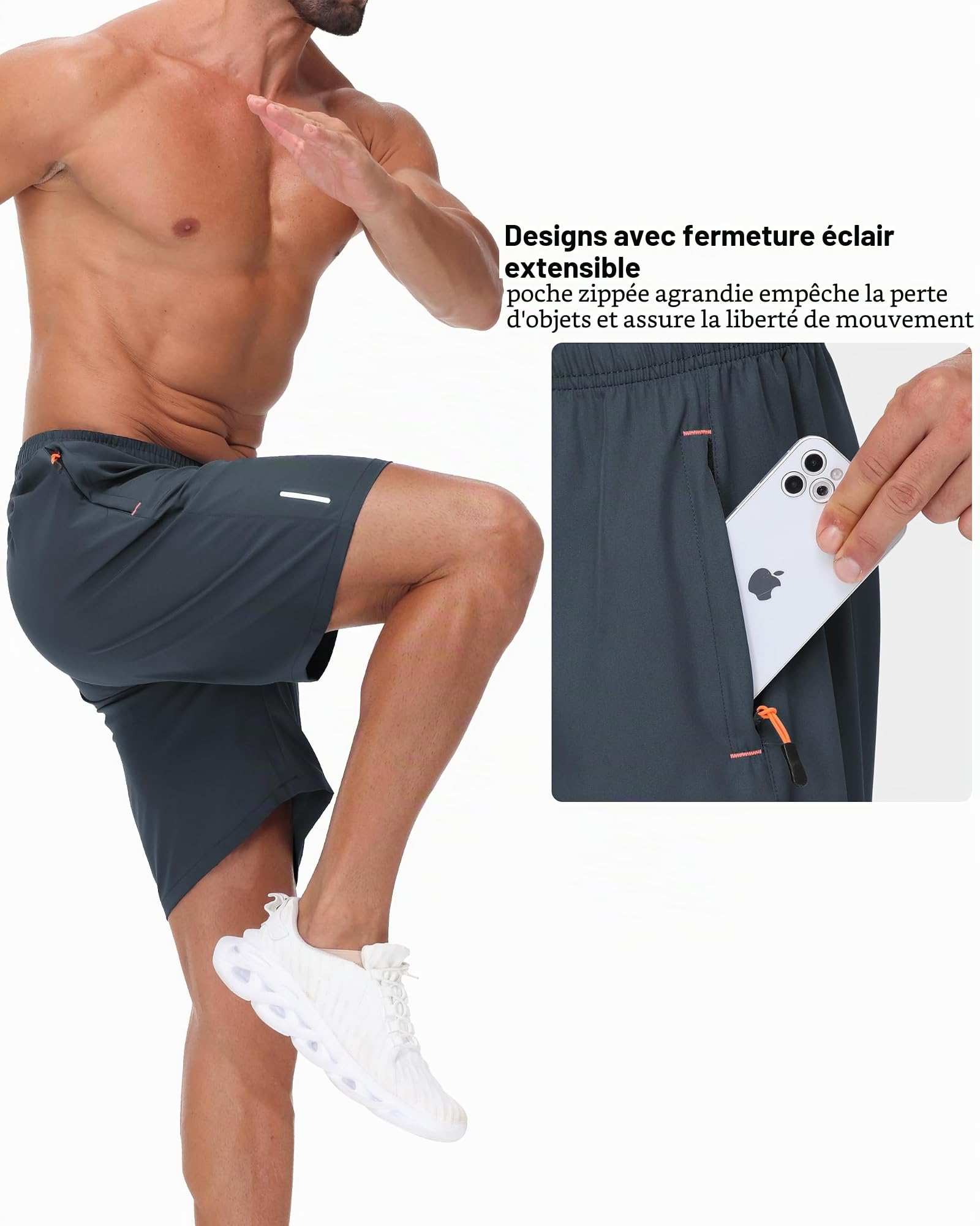 Zoofly Lot de 3 Pantalons de Sport Courts Hommes Short de Sport d'été avec Poches zippées Pantalon élastique Football Fitness Tennis Hommes