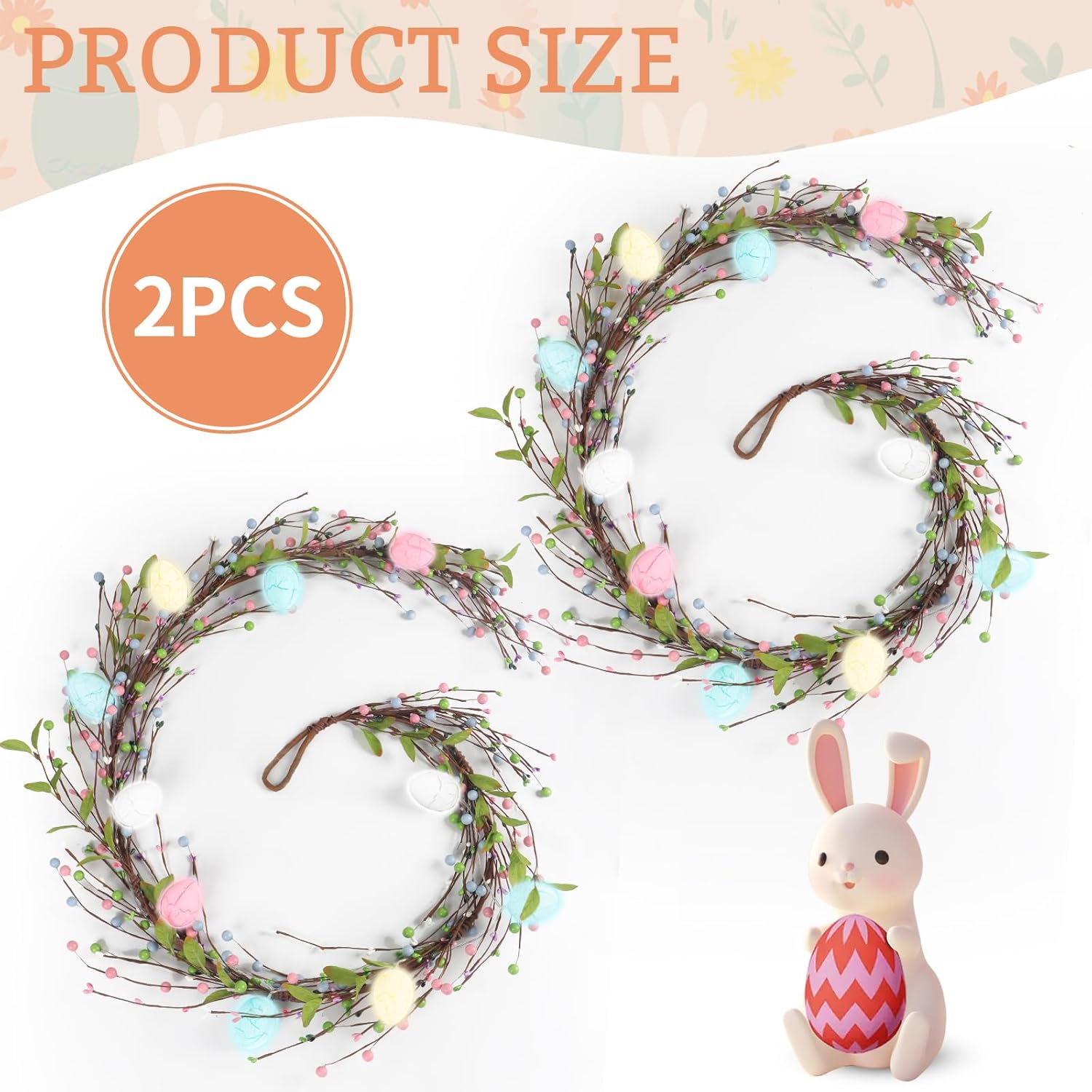 2Pcs Easter Garlands for Mantel, 6FT Lighted Eggs Spring Garland Gorgeous Table Centerpiece, Colorful Eggs & Berries Garland for Easter Decorations.