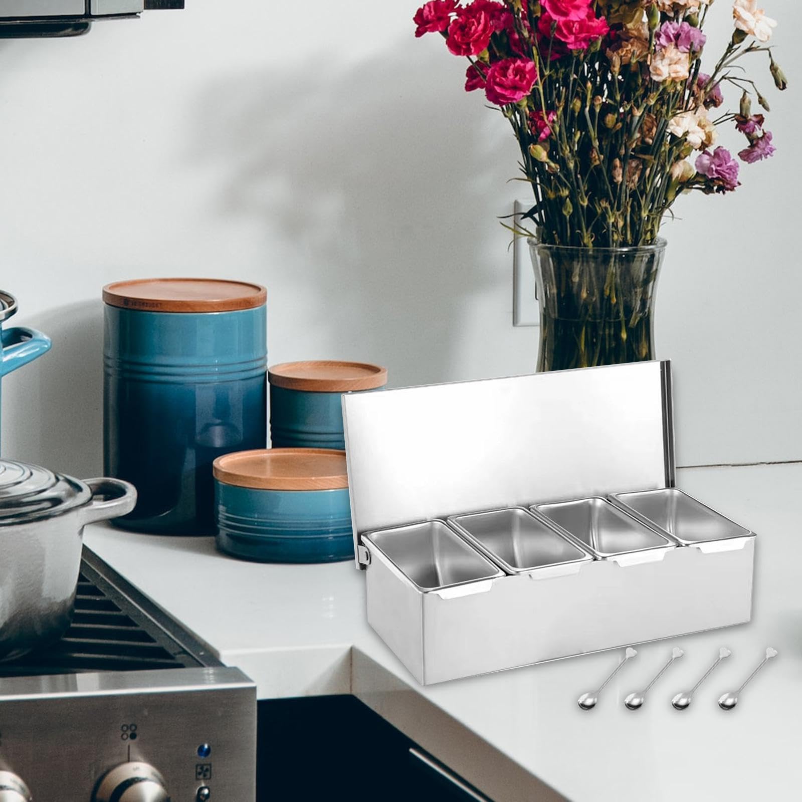 Contenedor de especias de cocina premium con,Cuatro rejillas