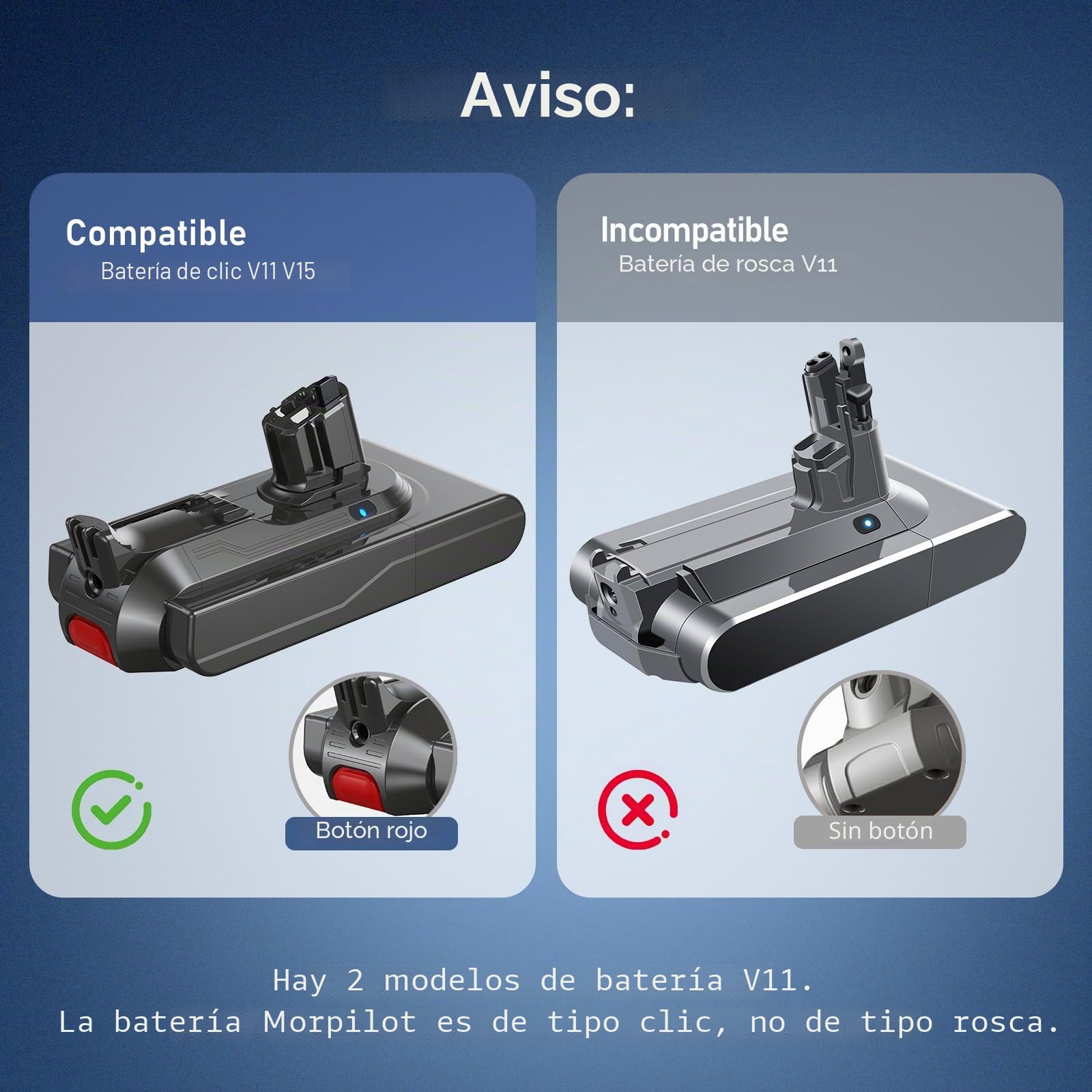 Morpilot Batería para Dyson V11, 7000 mAh Click-in Batería de Repuesto para V11 Absolute/V11 Extra/V11 Fluffy/V15 Detect