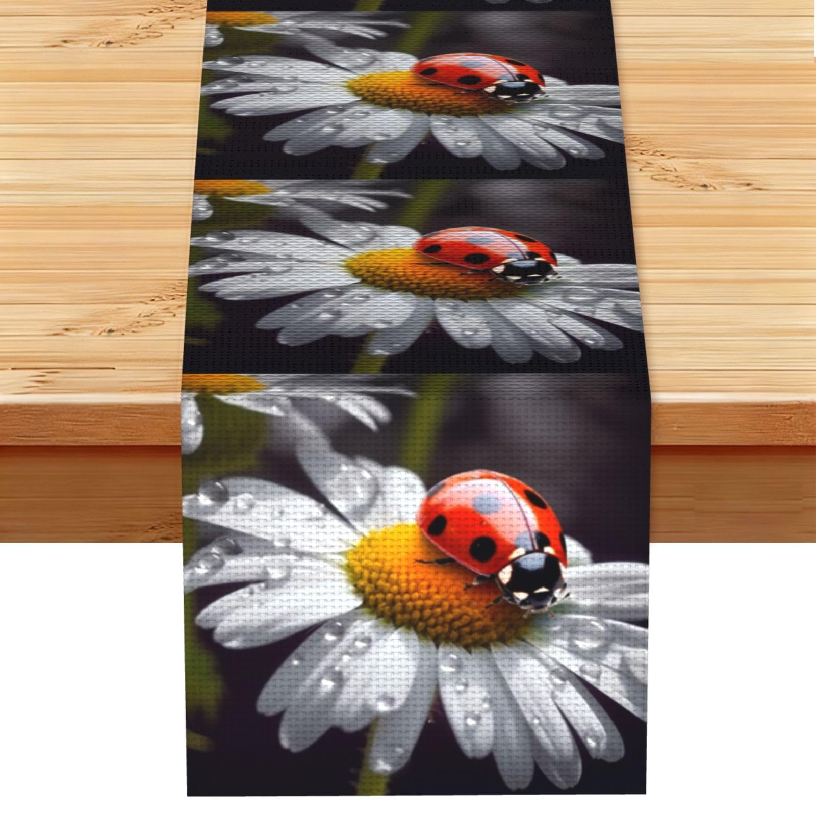 Fodpand Black Rustic Cotton Linen Table Runner, Ladybug On Daisy Flower Table Runners 13 X 72 Inches, Modern Elegant Farmhouse Tablecloth, Washable Kitchen Dining Table Decoration For Home Party Decor