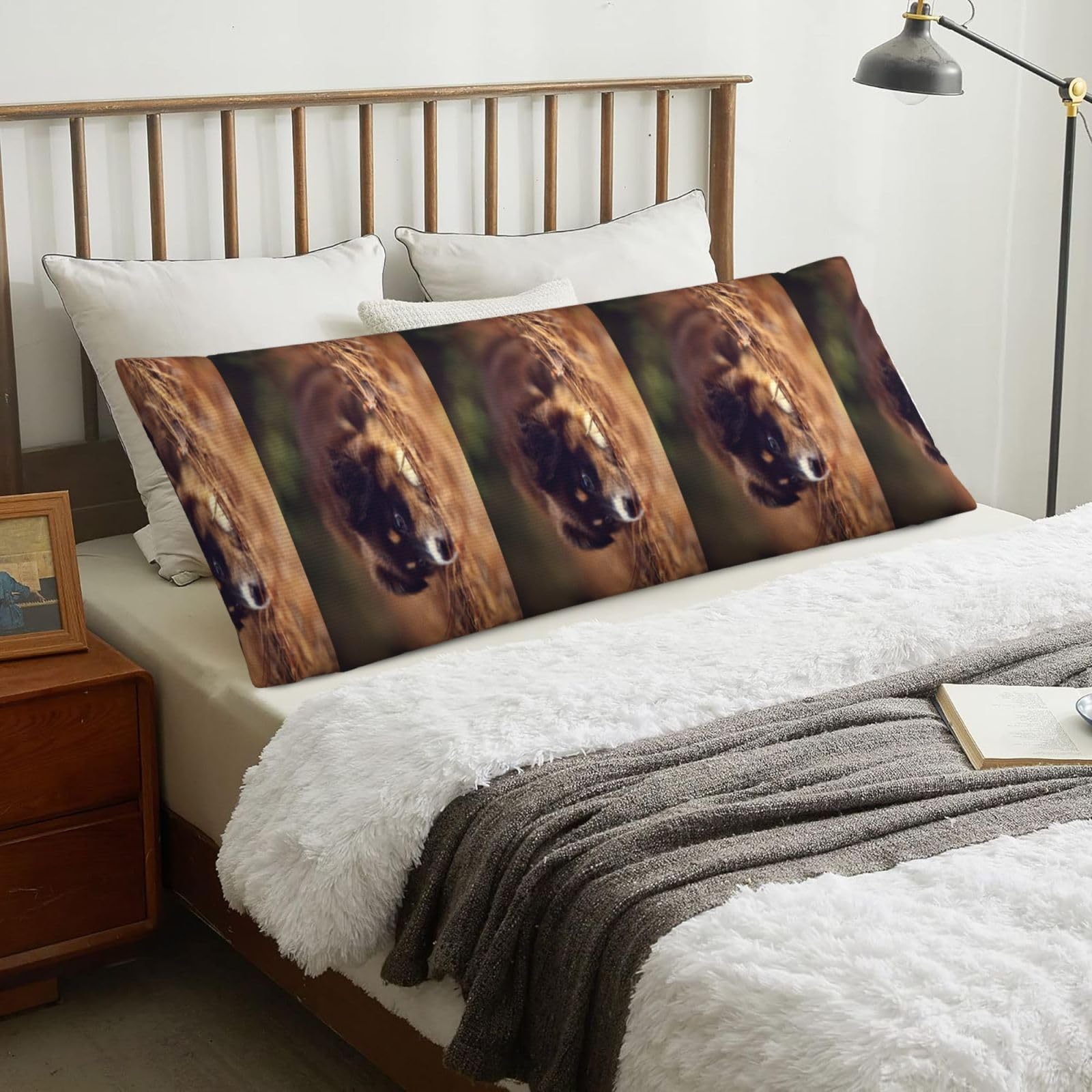 Border Collie Puppy Bokeh Brown Border Collie, Body Pillow Cover with Zipper,Long Body Pillowcase 20 x 60 in