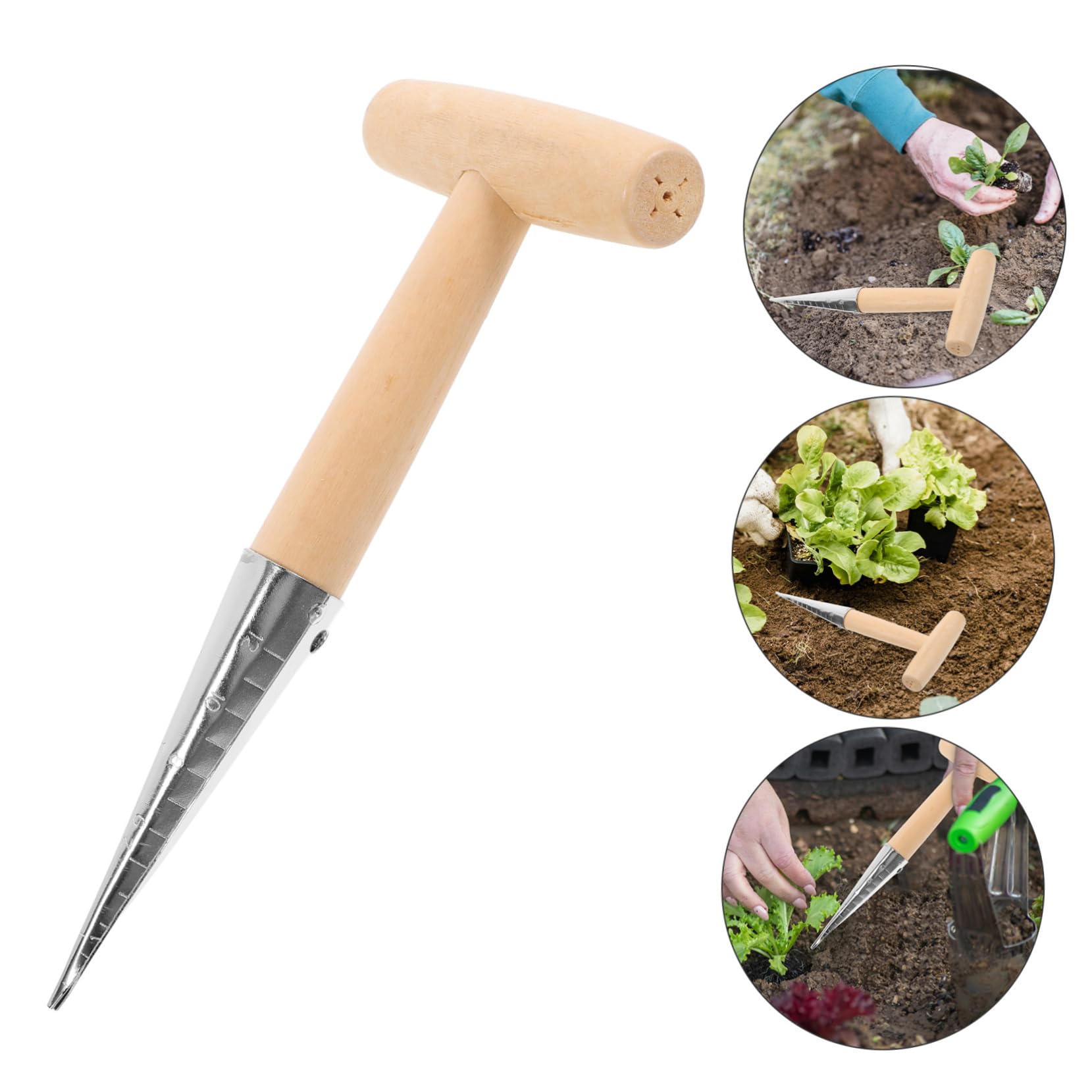 ibasenice 4 Pezzi Attrezzo da Giardinaggio per Trapianto Piante con Ergonomico Strumento per Scavare Bucature per Vasi e Utensile per Fertilizzare Piante