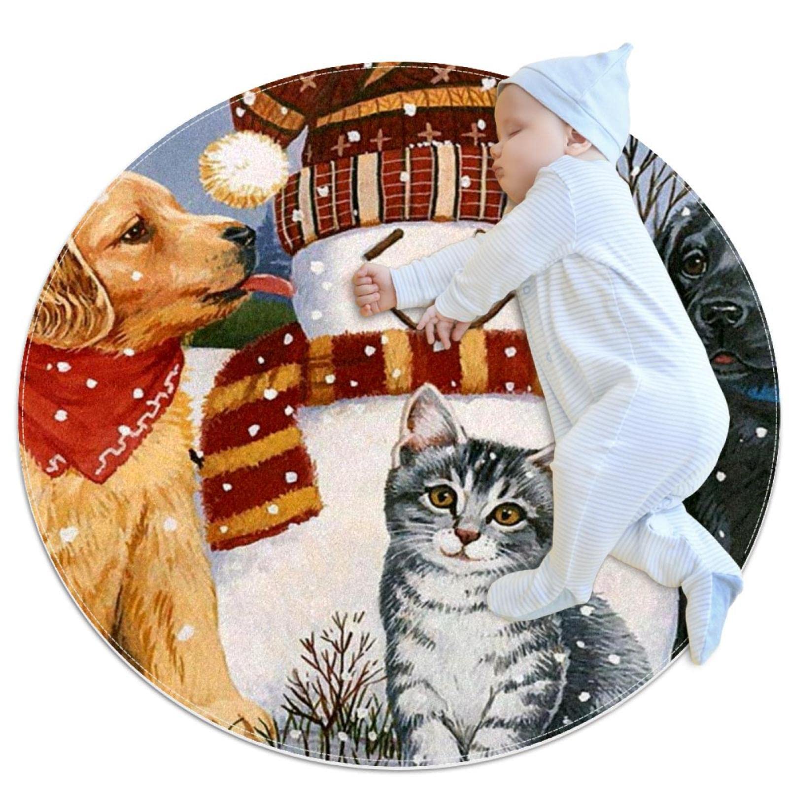 Petit tapis de salle de bain antidérapant rond 1m motif chat et chien