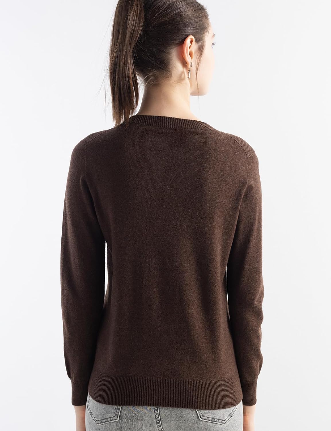 Women's Merino Wool Blend Sweater Fall Winter Crew Neck Long Sleeve First-Line Ready to Wear Seamless Knit Sweater - Image 6