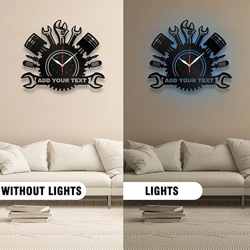 Miniatura 6 de Reloj de pared de garaje personalizado, herramientas mecánicas de reparación automática, reloj de pared, nombre personalizado, texto, hombre, cueva,