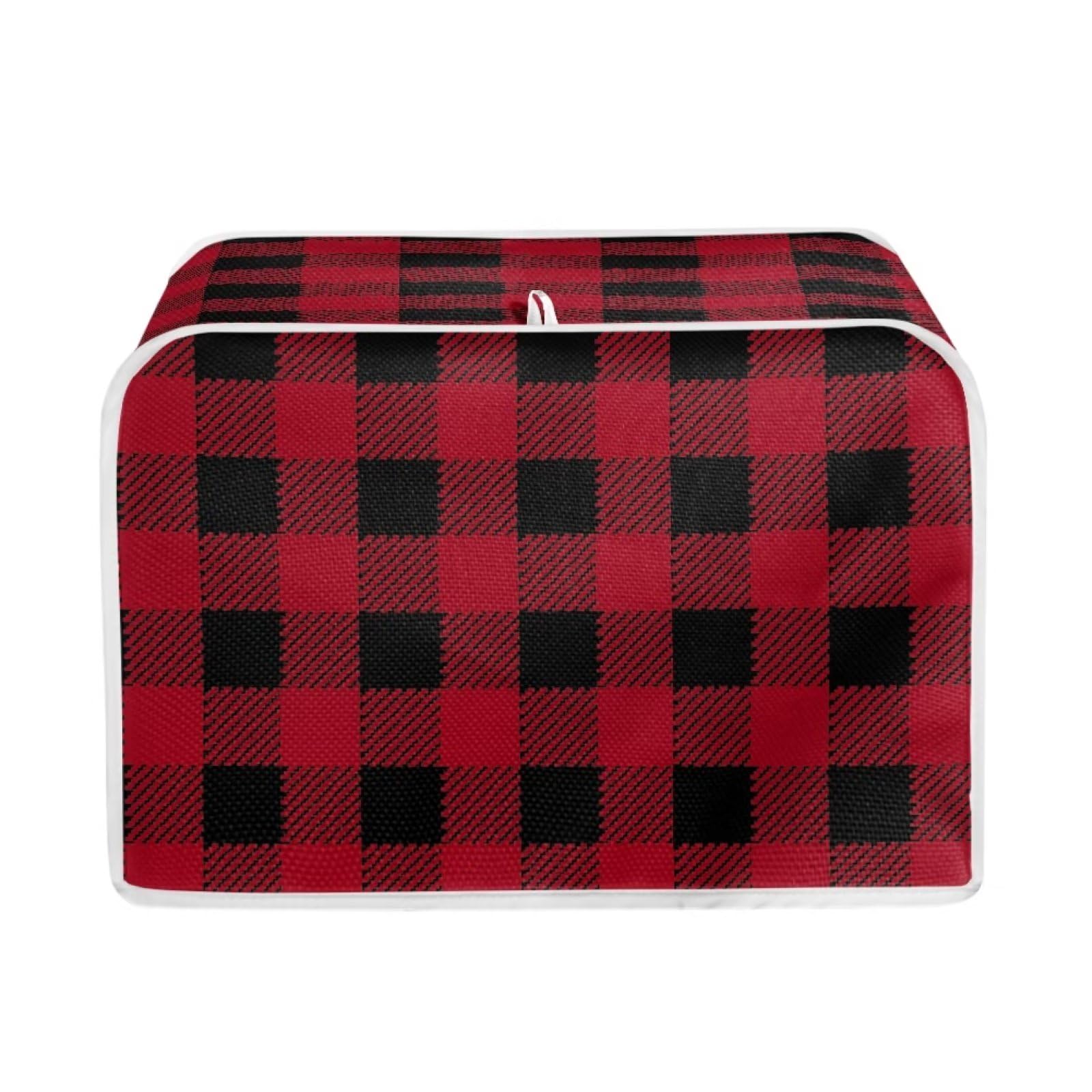 JSLXYYBQ 2-Slice Toaster Dust Cover - Black Red Buffalo Plaid Checked Toaster Cover with Pockets, Washable